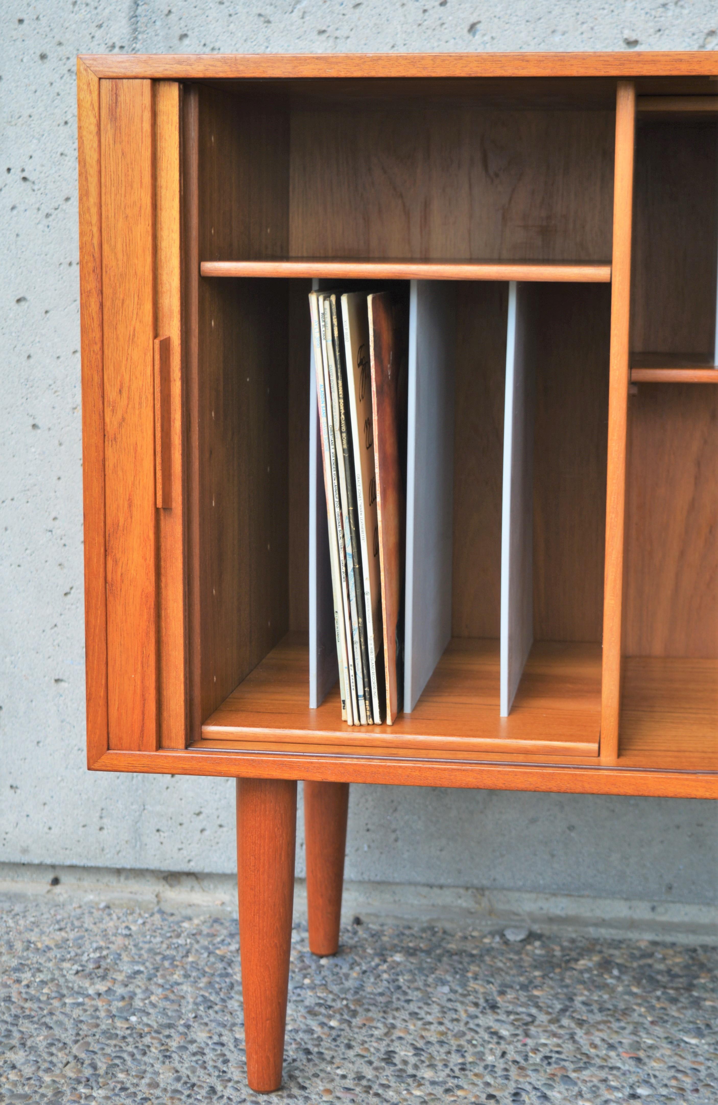 Mid-20th Century Kai Kristiansen Teak LP or Media Cabinet/Credenza, Tambour Doors for Feldballes