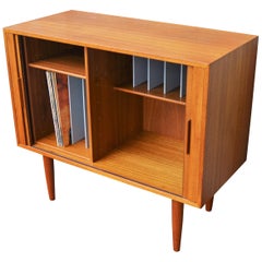 Kai Kristiansen Teak LP or Media Cabinet/Credenza, Tambour Doors for Feldballes