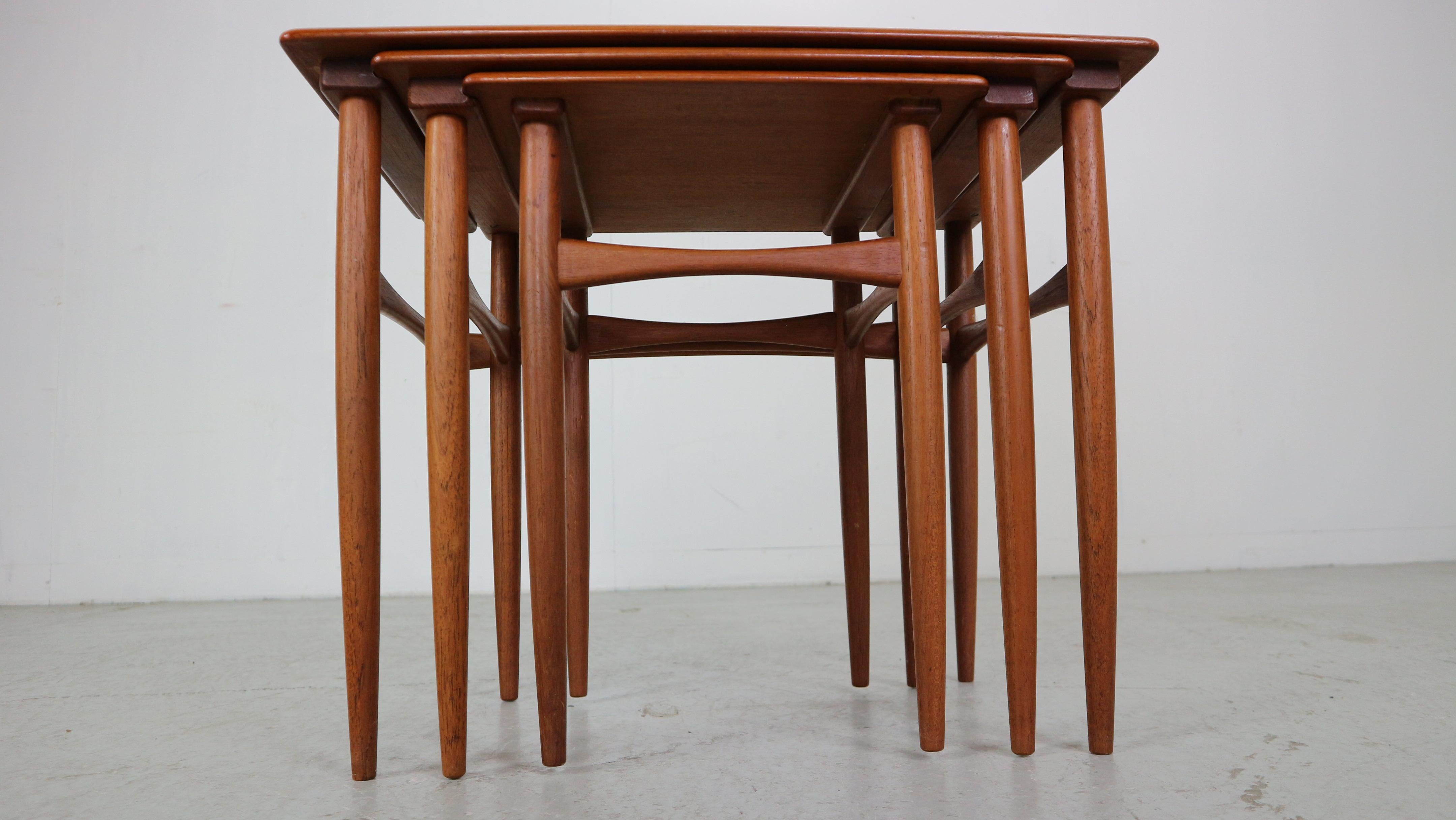 Kai Kristiansen Teak Nesting Side Table Set Of 3 , 1960's Denmark  For Sale 4