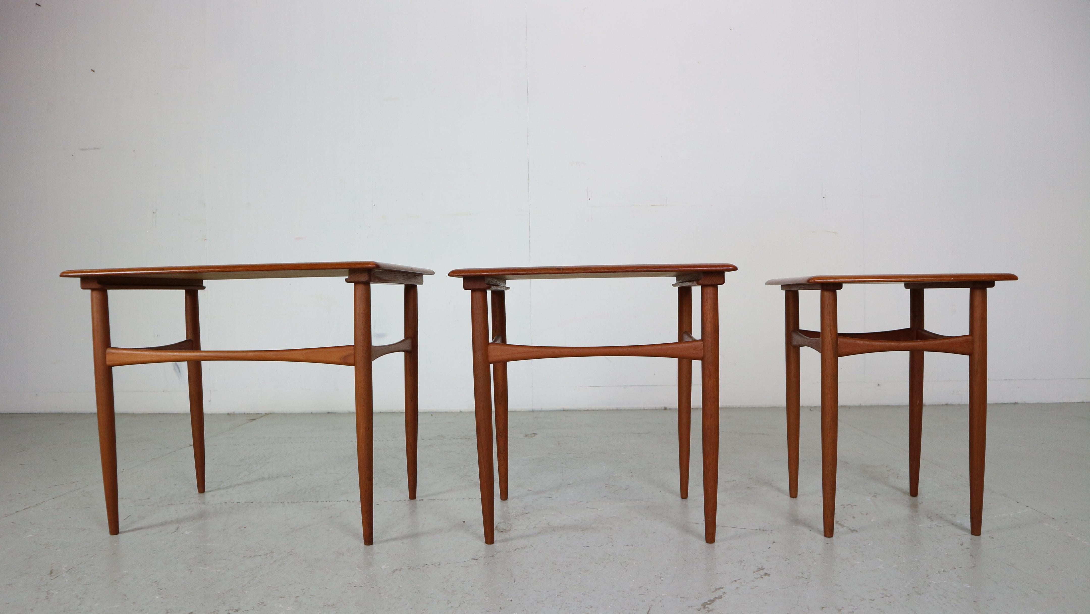 Kai Kristiansen Teak Nesting Side Table Set Of 3 , 1960's Denmark  For Sale 6