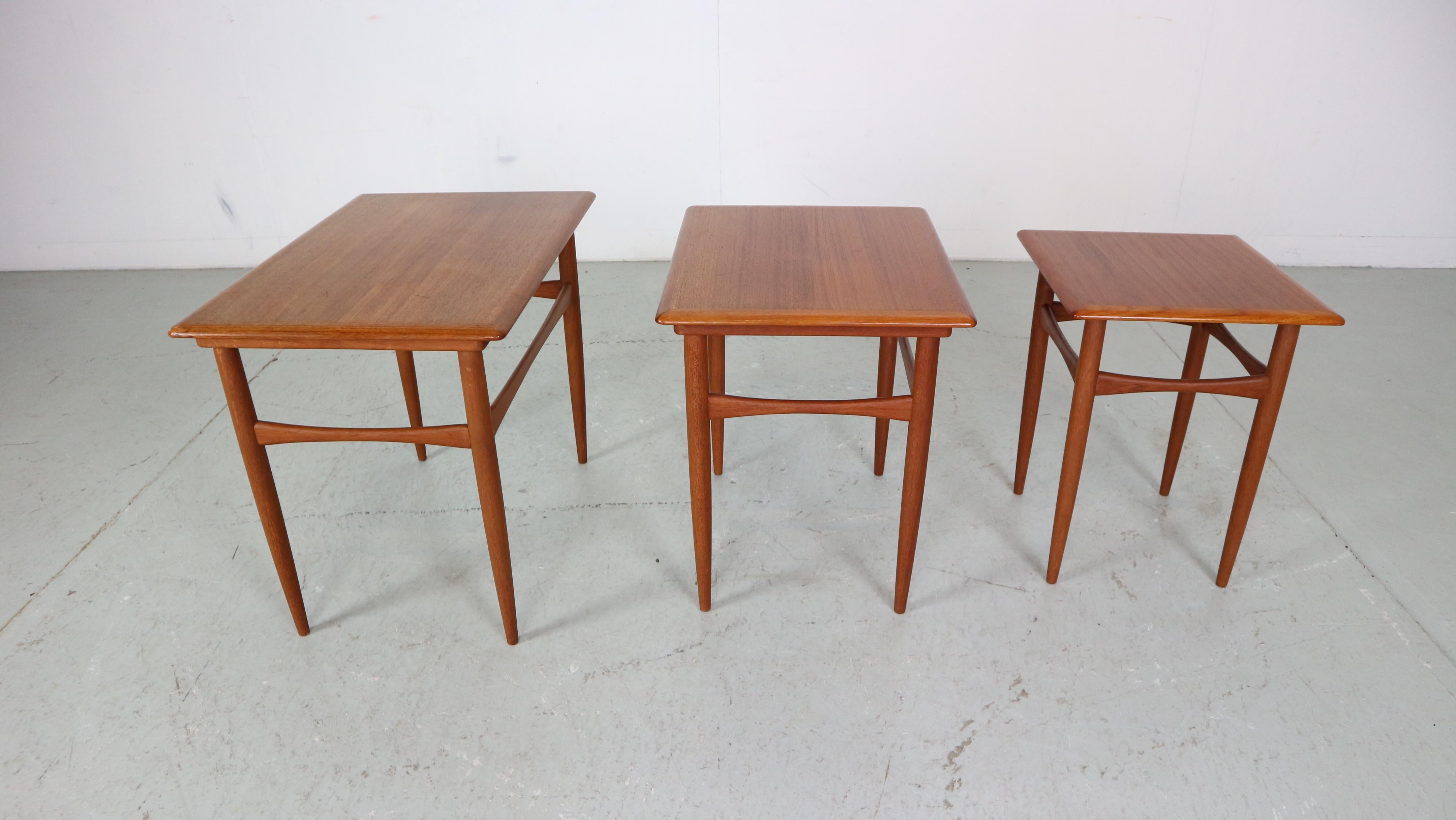 Danish Kai Kristiansen Teak Nesting Side Table Set Of 3 , 1960's Denmark  For Sale
