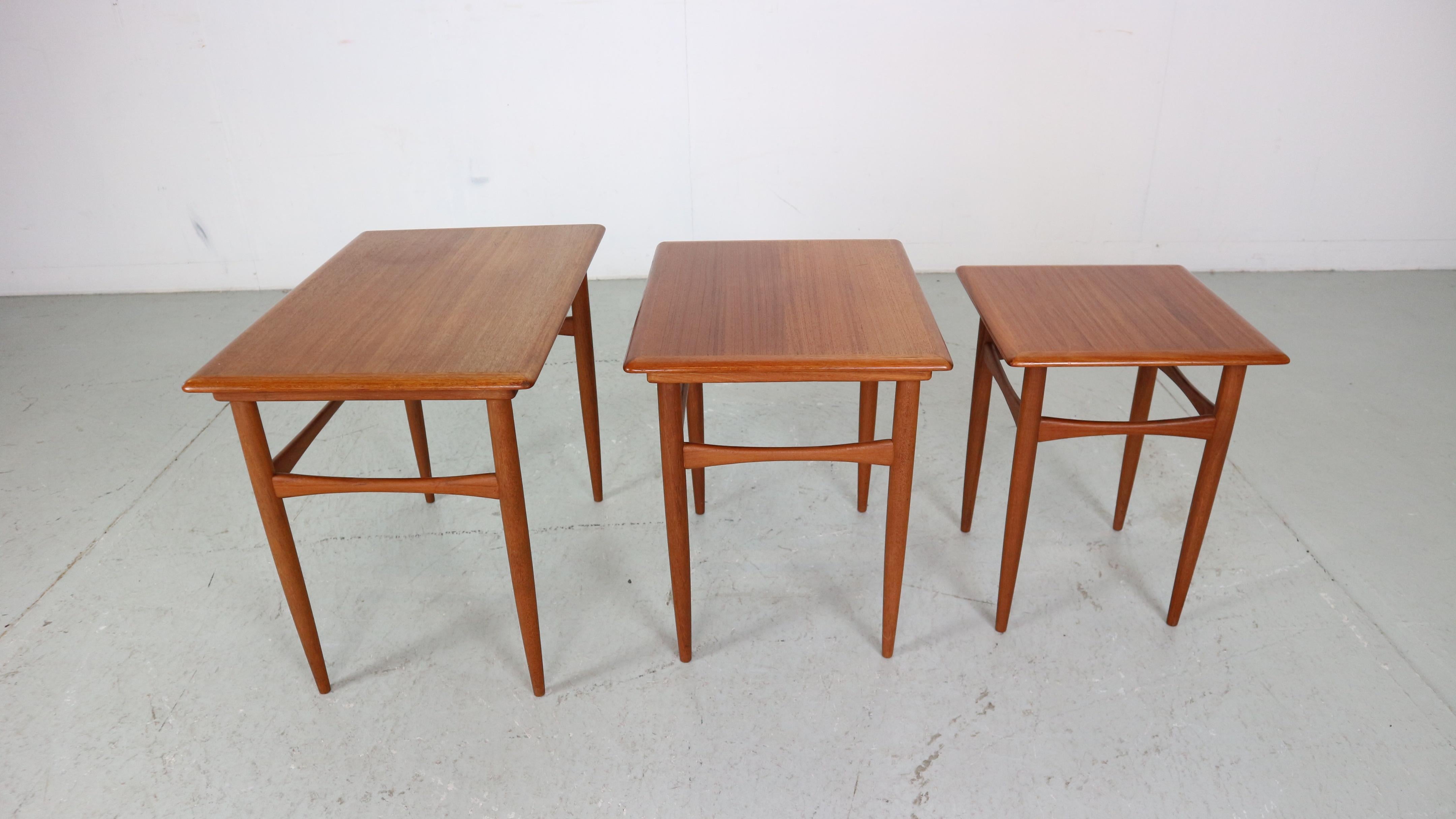 Mid-20th Century Kai Kristiansen Teak Nesting Side Table Set Of 3 , 1960's Denmark  For Sale