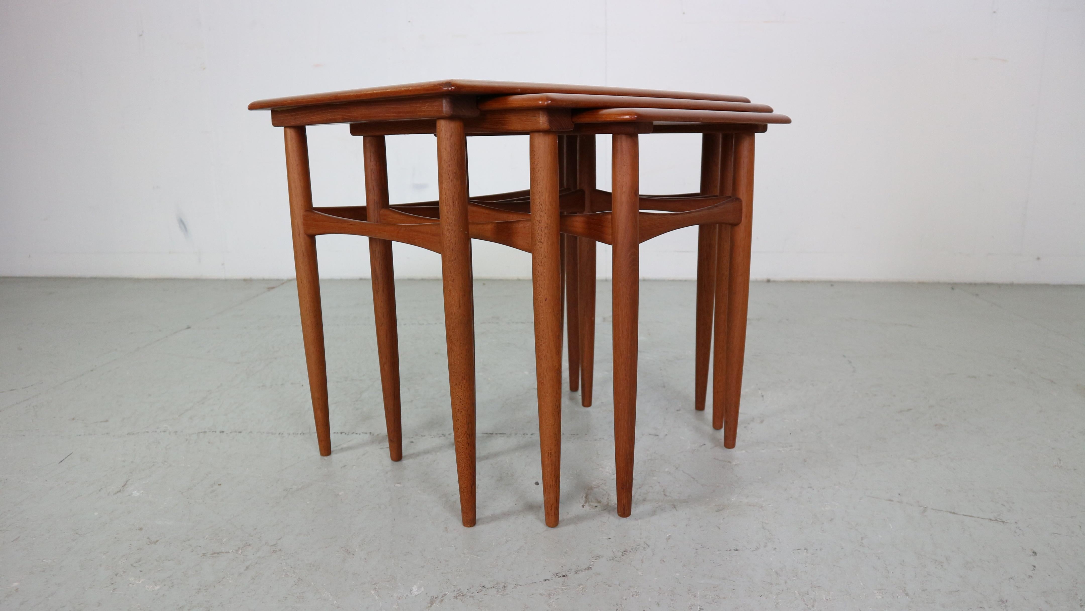 Kai Kristiansen Teak Nesting Side Table Set Of 3 , 1960's Denmark  For Sale 1