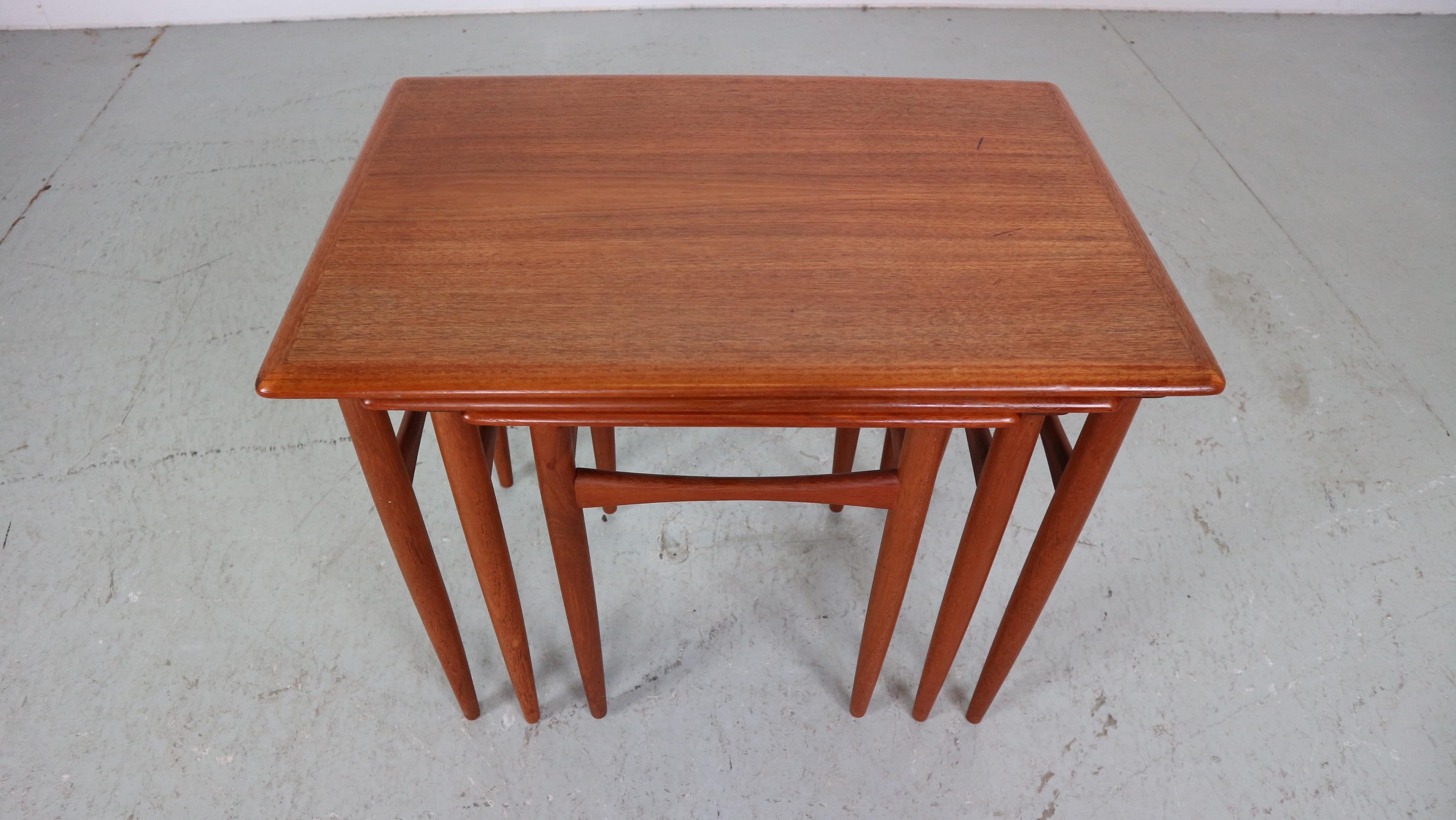 Kai Kristiansen Teak Nesting Side Table Set Of 3 , 1960's Denmark  For Sale 3
