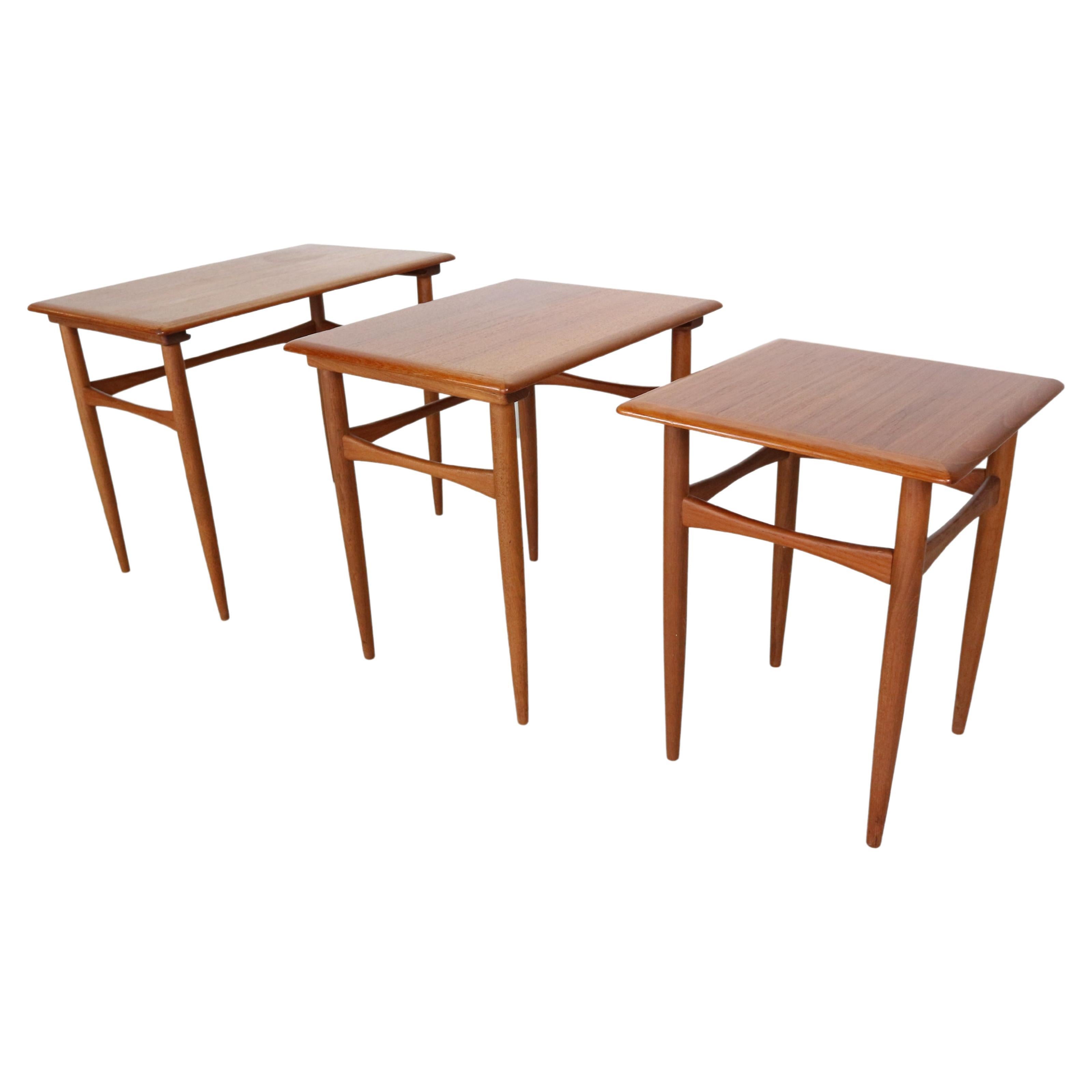 Kai Kristiansen Teak Nesting Side Table Set Of 3 , 1960's Denmark  For Sale