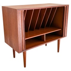 Retro Kai Kristiansen Teak Record/Media Cabinet w/ Tambour Doors