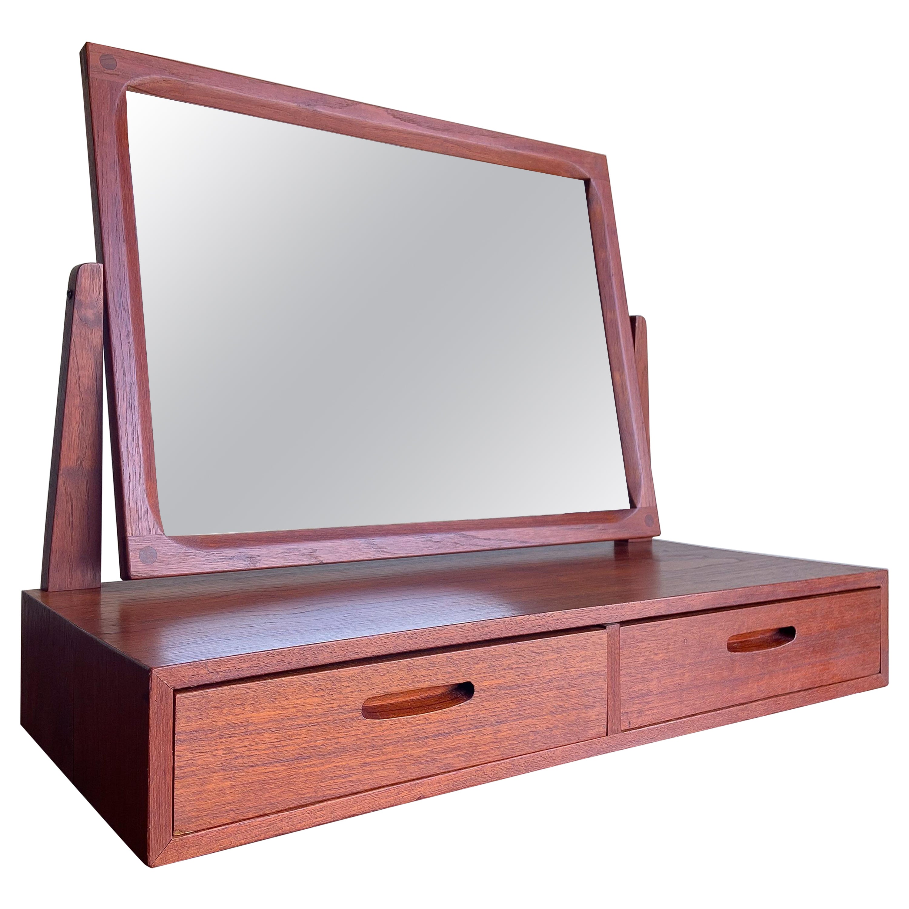 Kai Kristiansen Teak Tabletop Vanity Mirror with Drawers, Denmark, 1960's