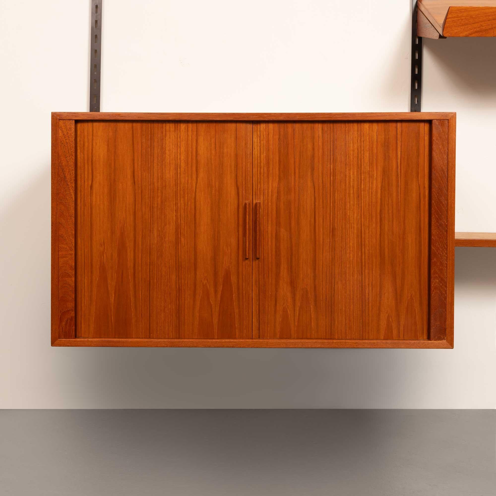 Kai Kristiansen Teakholz-Wandsystem Dänisch Mid-Century 1960er Jahre mit Tambour-Schrank 6