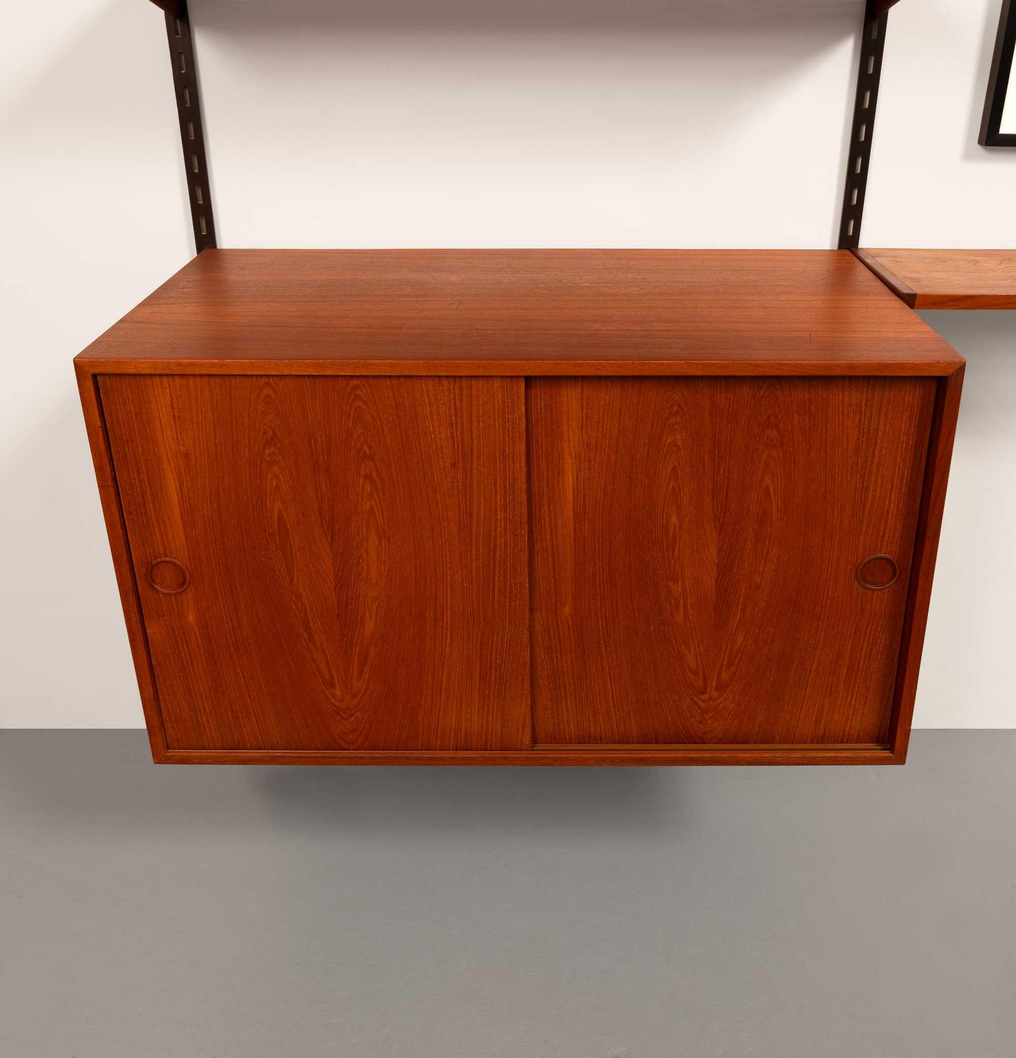 Mid-Century Modern Kai Kristiansen Teak Wall System with Glass Cabinet Danish Mid-Century 1960s For Sale