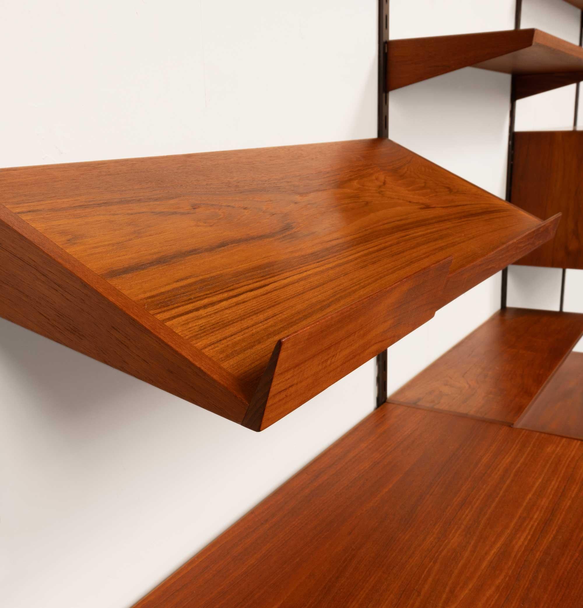 Metal Kai Kristiansen Teak Wall System with Glass Cabinet Danish Mid-Century 1960s For Sale
