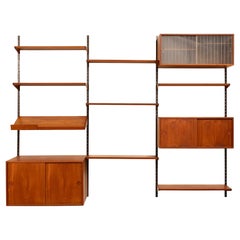 Sistema de pared de teca con armario de cristal Kai Kristiansen Danés de mediados de siglo 1960