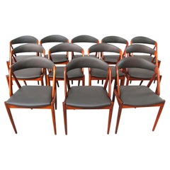 Kai Kristiansen Twelve Fully Restored Teak Dining Chairs, Custom Upholstery