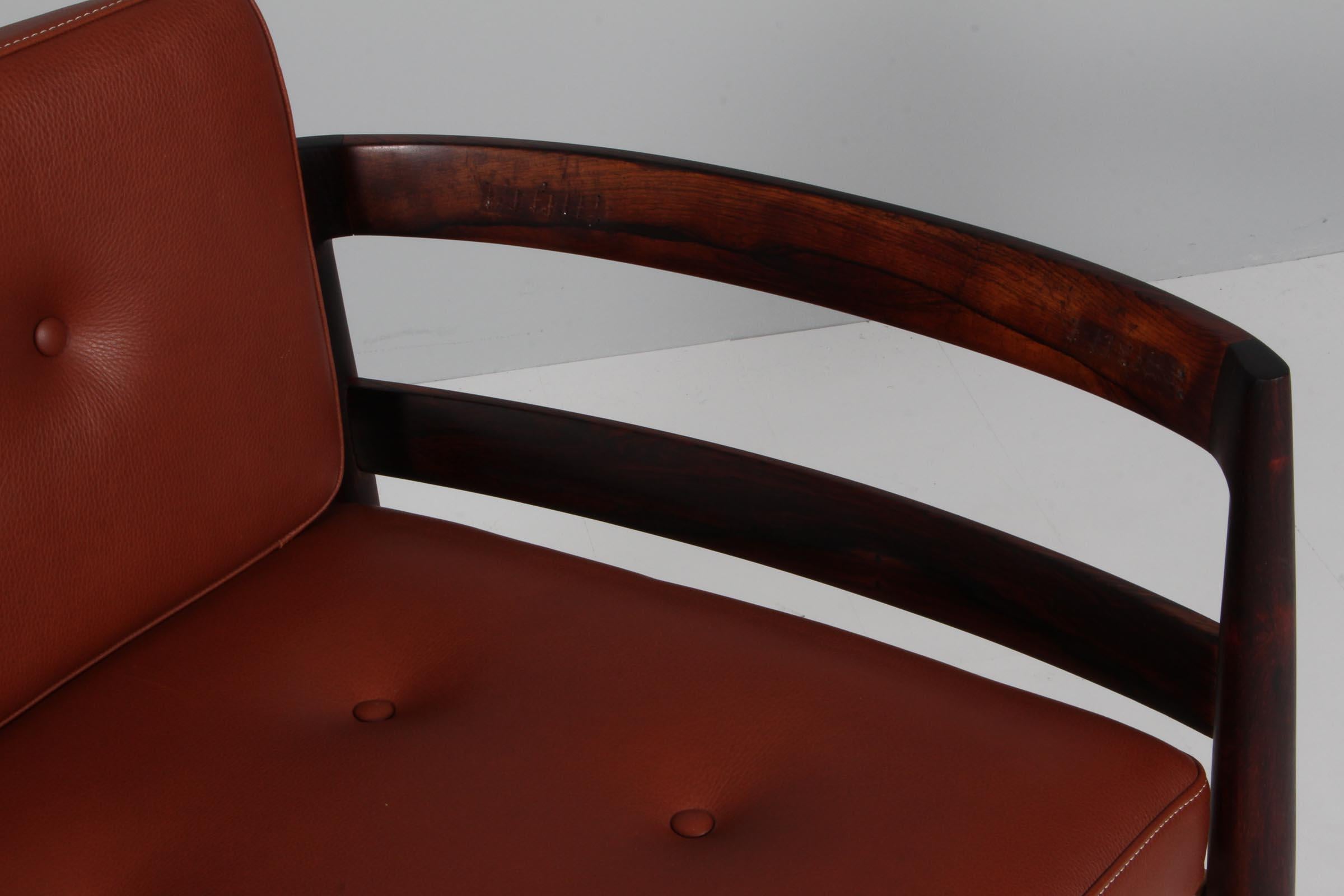 Kai Kristiansen Univers corner chair in leather, cane and rosewood In Good Condition For Sale In Esbjerg, DK