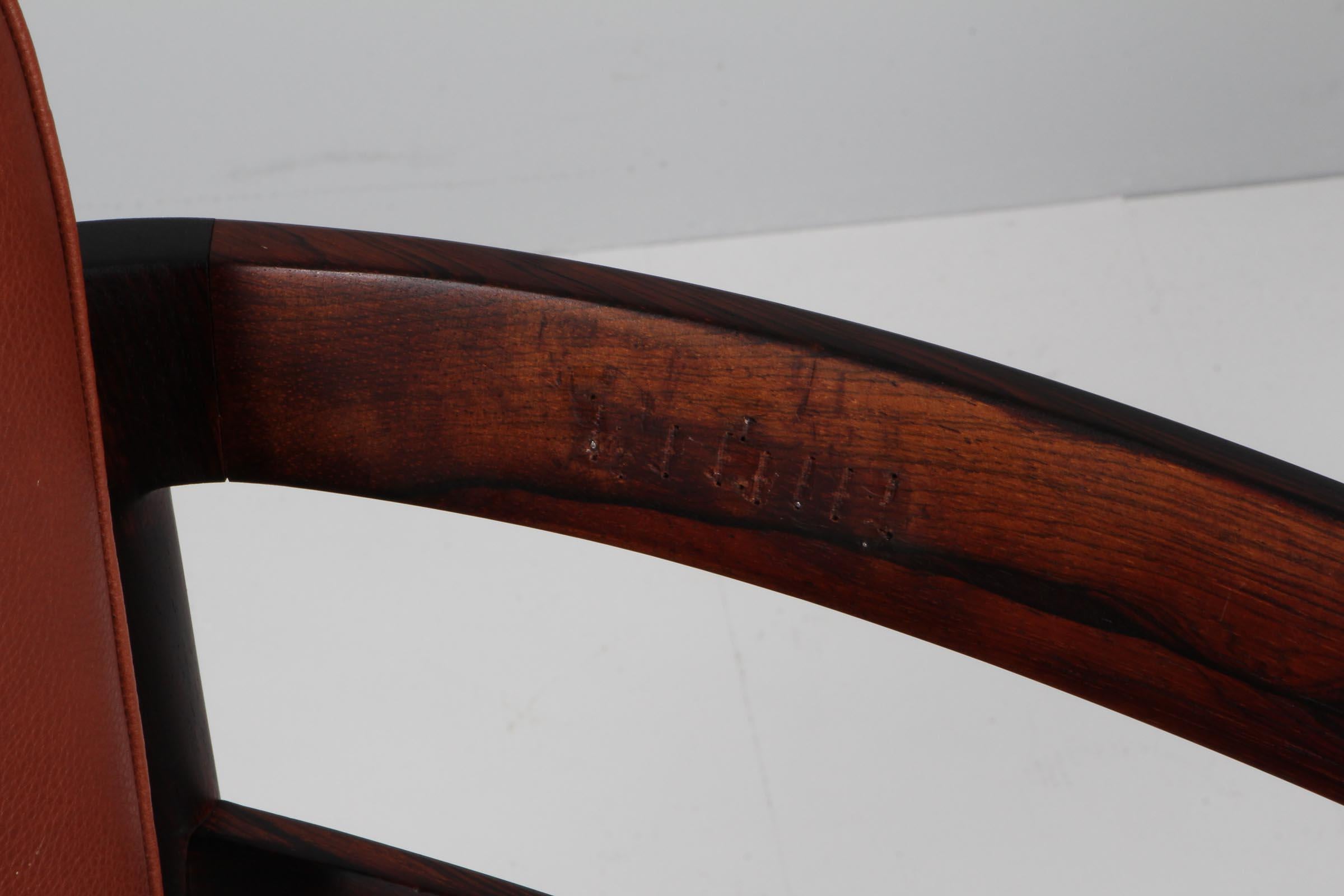 Mid-20th Century Kai Kristiansen Univers corner chair in leather, cane and rosewood For Sale
