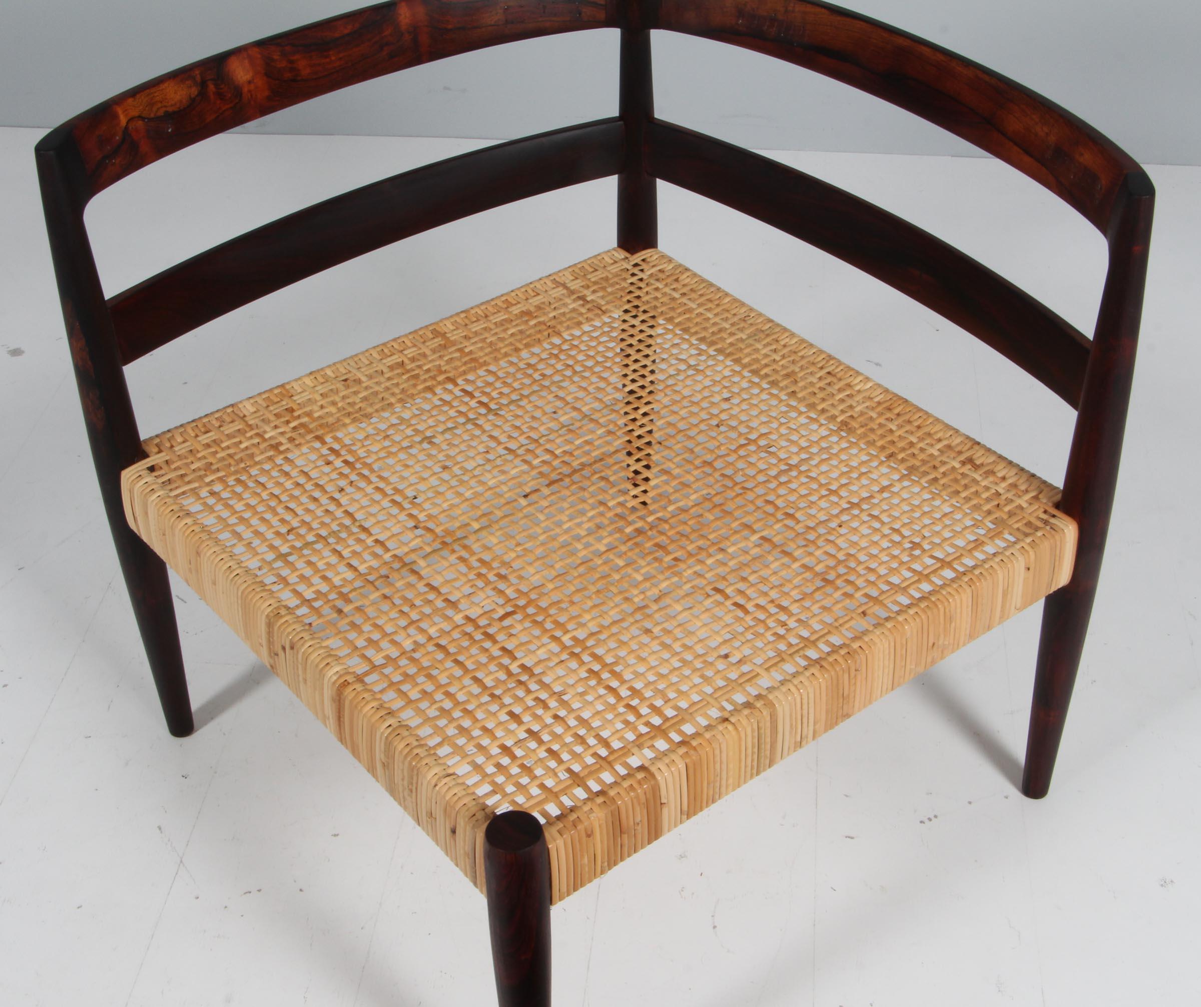 Cane Kai Kristiansen Univers corner chair in leather, cane and rosewood For Sale