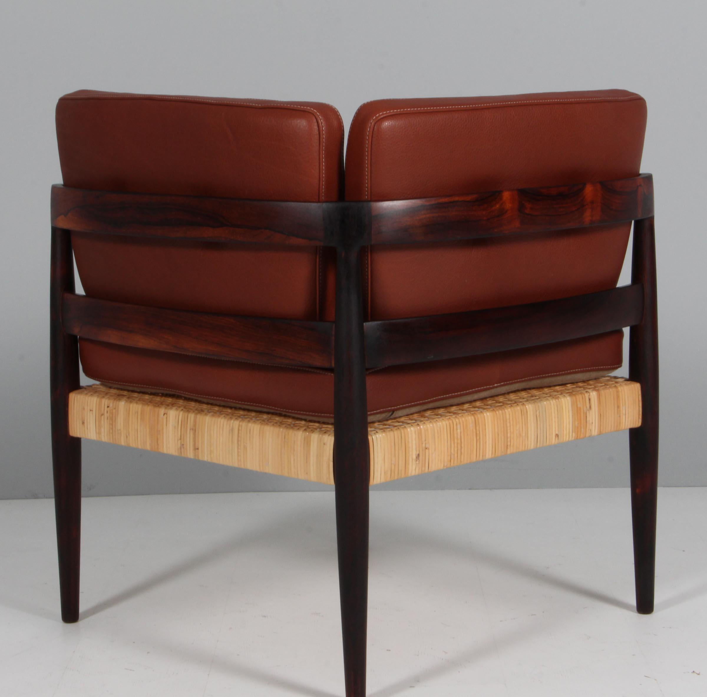 Kai Kristiansen Univers corner chair in leather, cane and rosewood For Sale 1