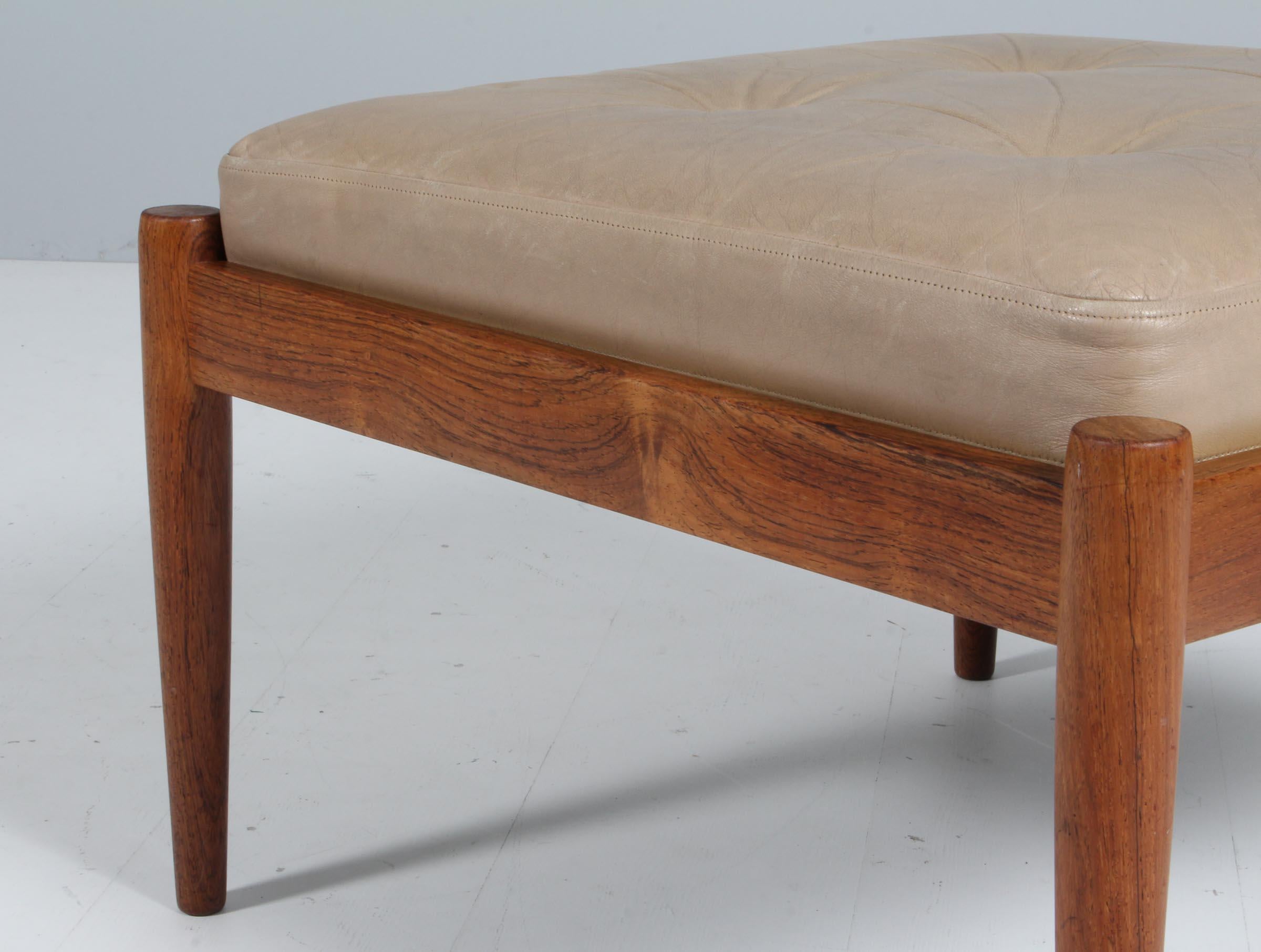 Kai Kristiansen Univers ottoman in leather and rosewood In Good Condition For Sale In Esbjerg, DK
