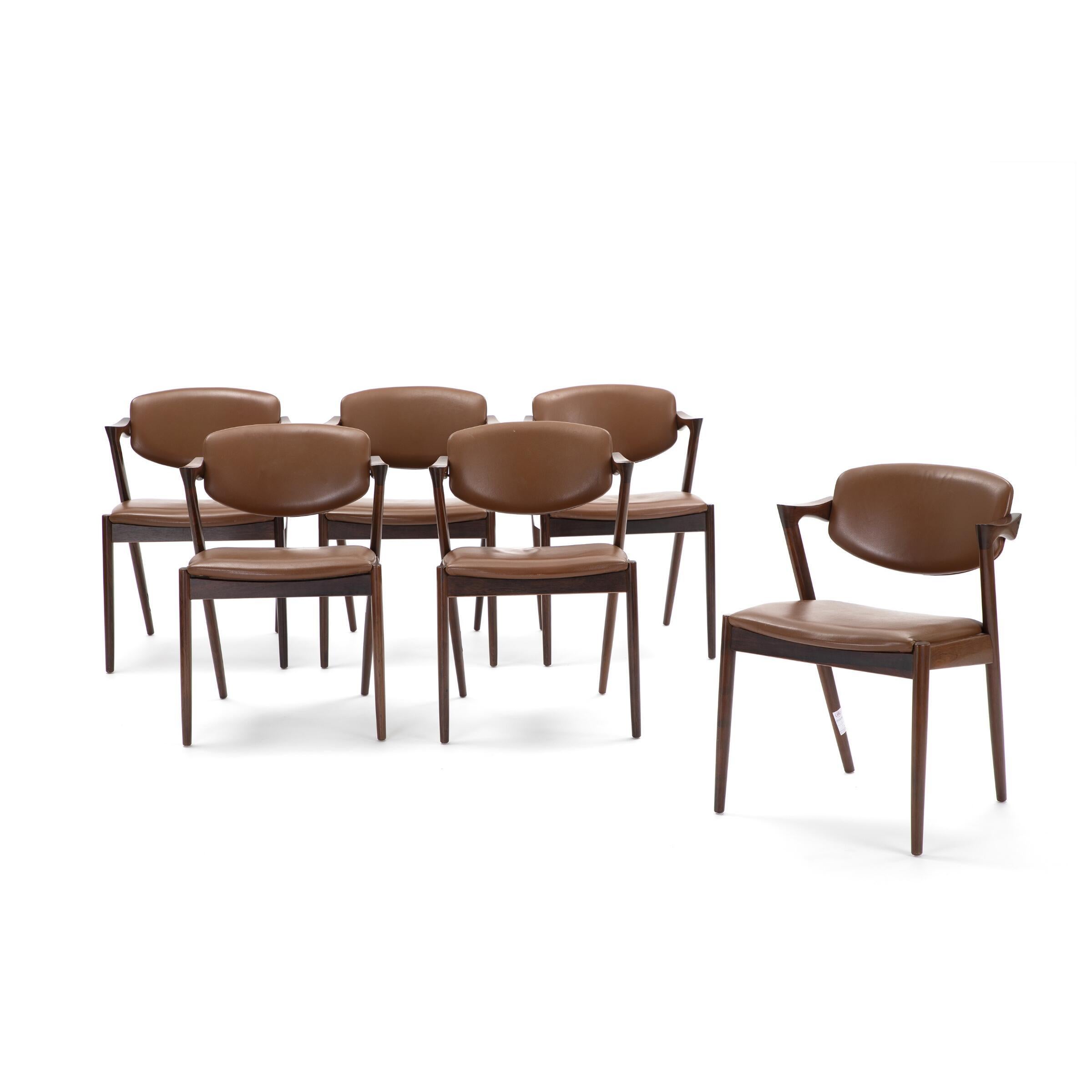 Danish Kai Kristiansen, set of six rosewood armchairs, 1960s For Sale