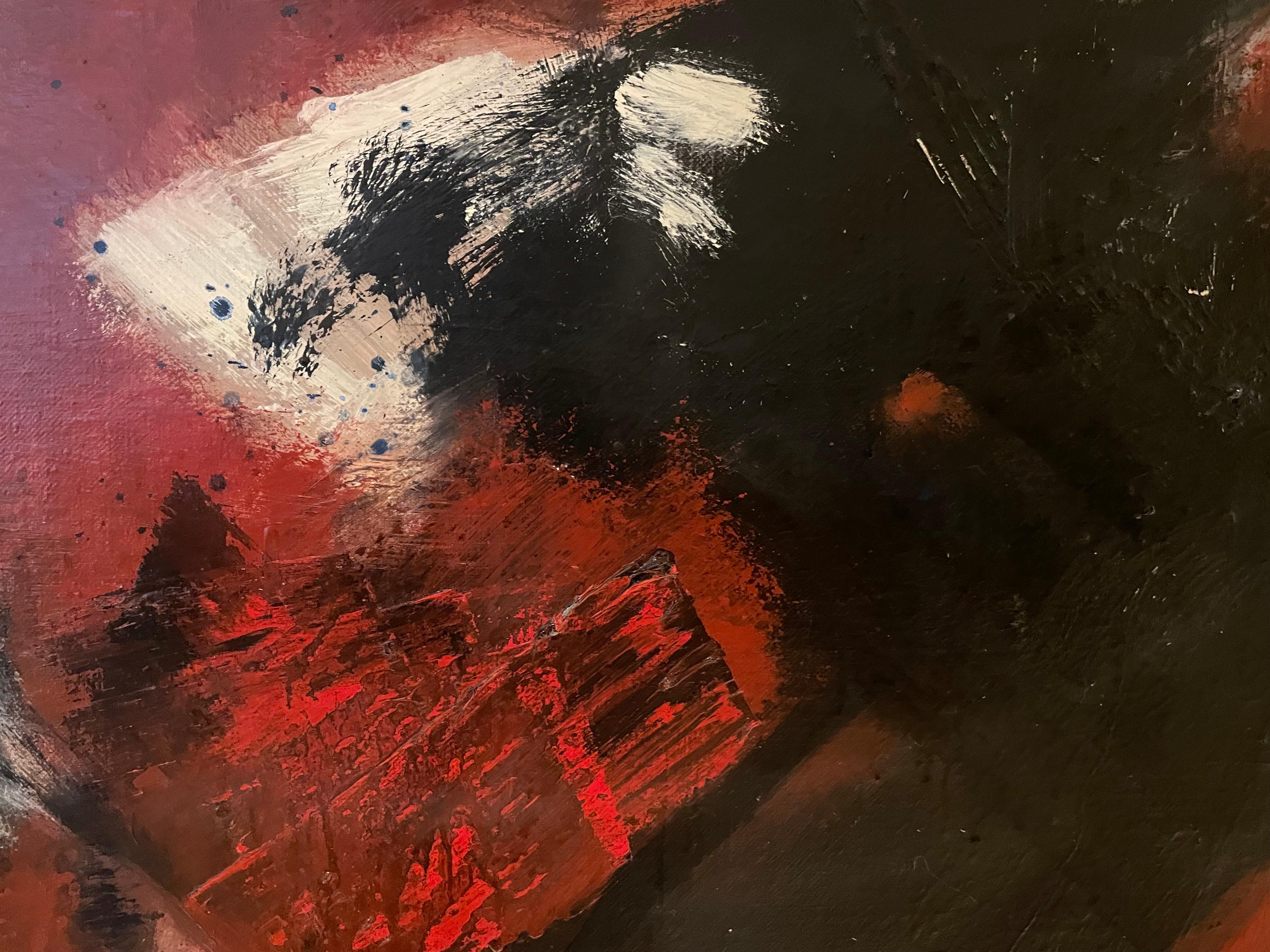Mid-Century Modern Extra-Large Red Abstract Oil Painting By Kai Lindemann For Sale 9