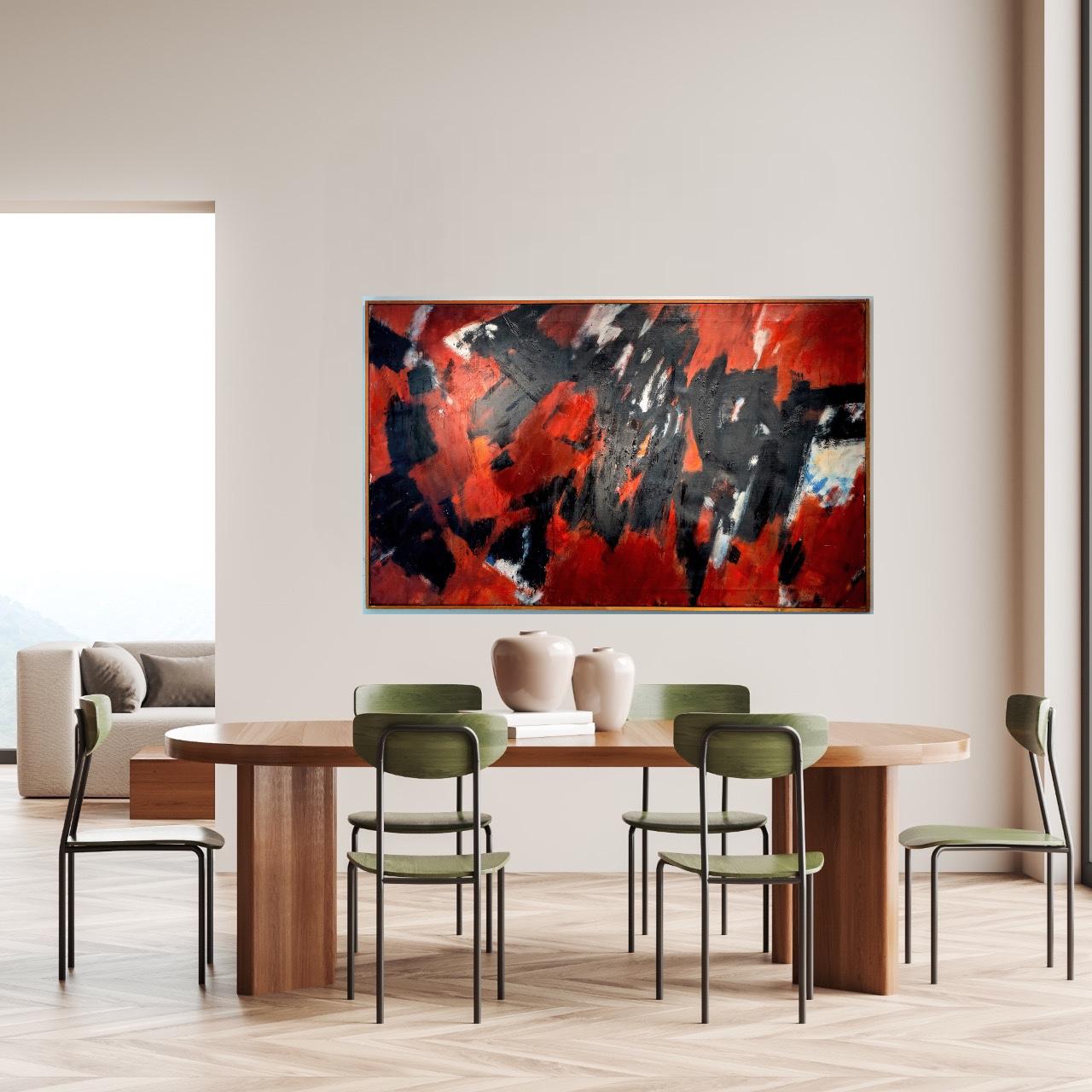 Extragroßes rotes abstraktes Ölgemälde von Kai Lindemann, Mid-Century Modern im Angebot 12