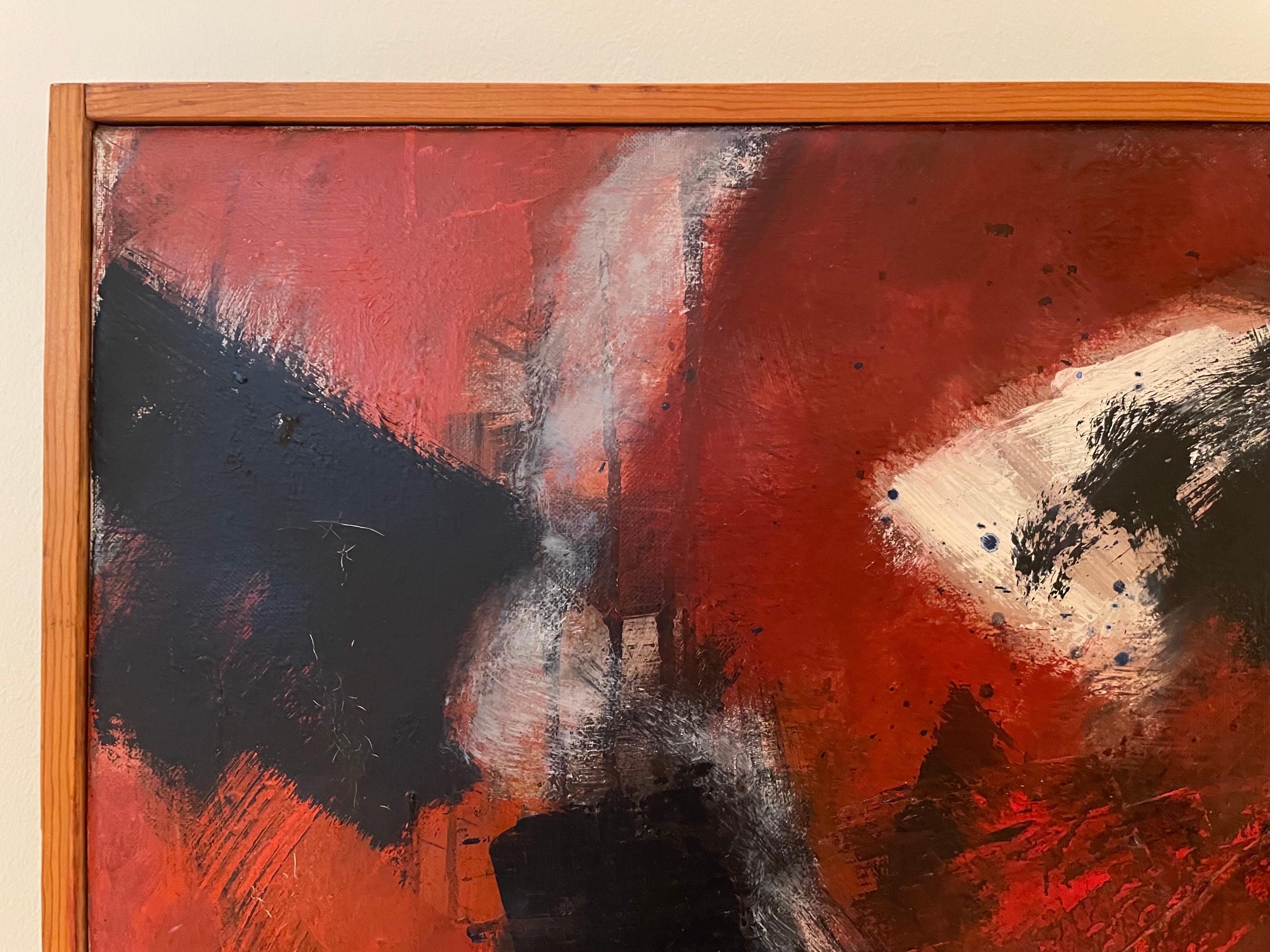Mid-Century Modern Extra-Large Red Abstract Oil Painting By Kai Lindemann For Sale 3