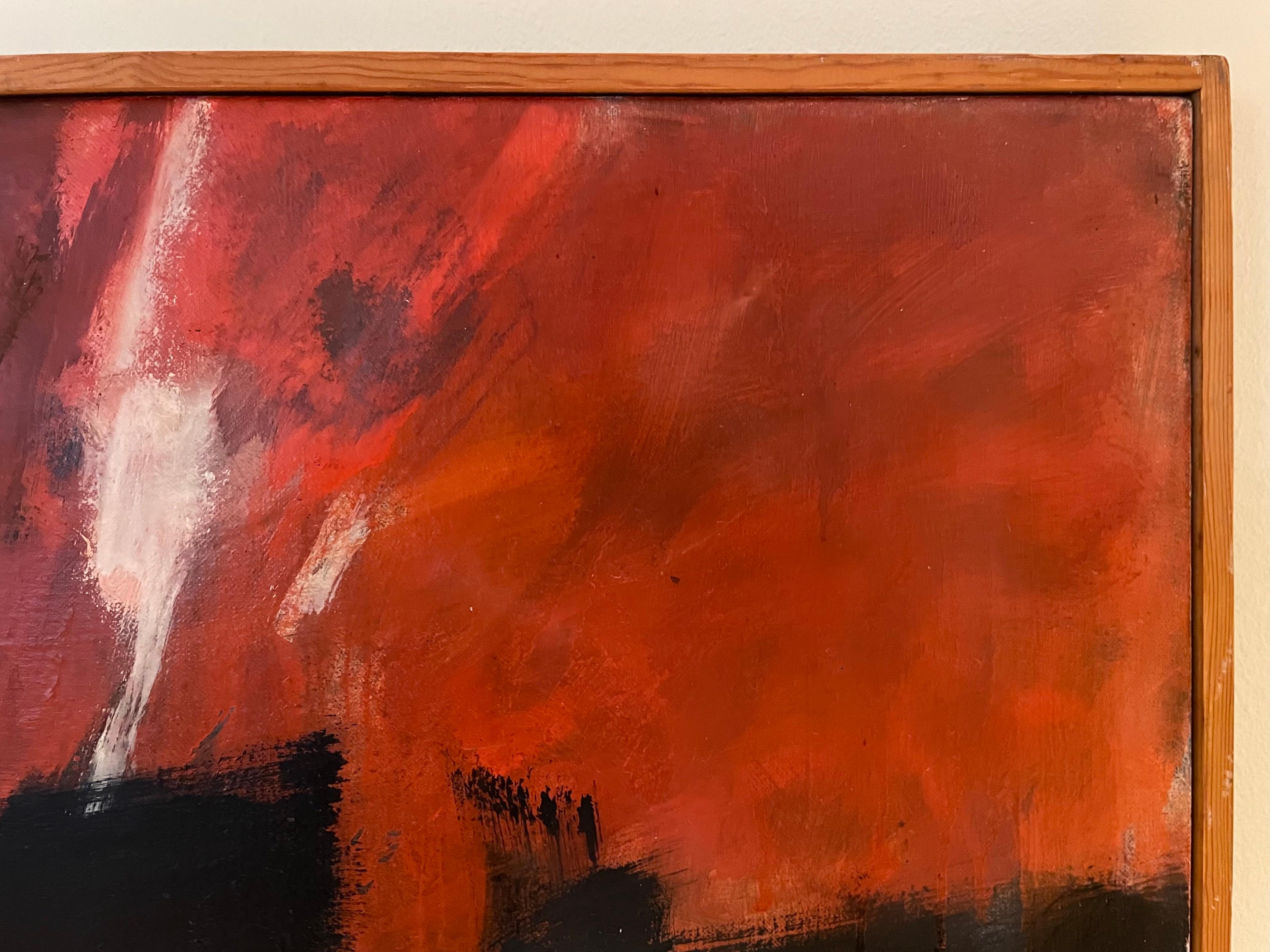 Mid-Century Modern Extra-Large Red Abstract Oil Painting By Kai Lindemann For Sale 4