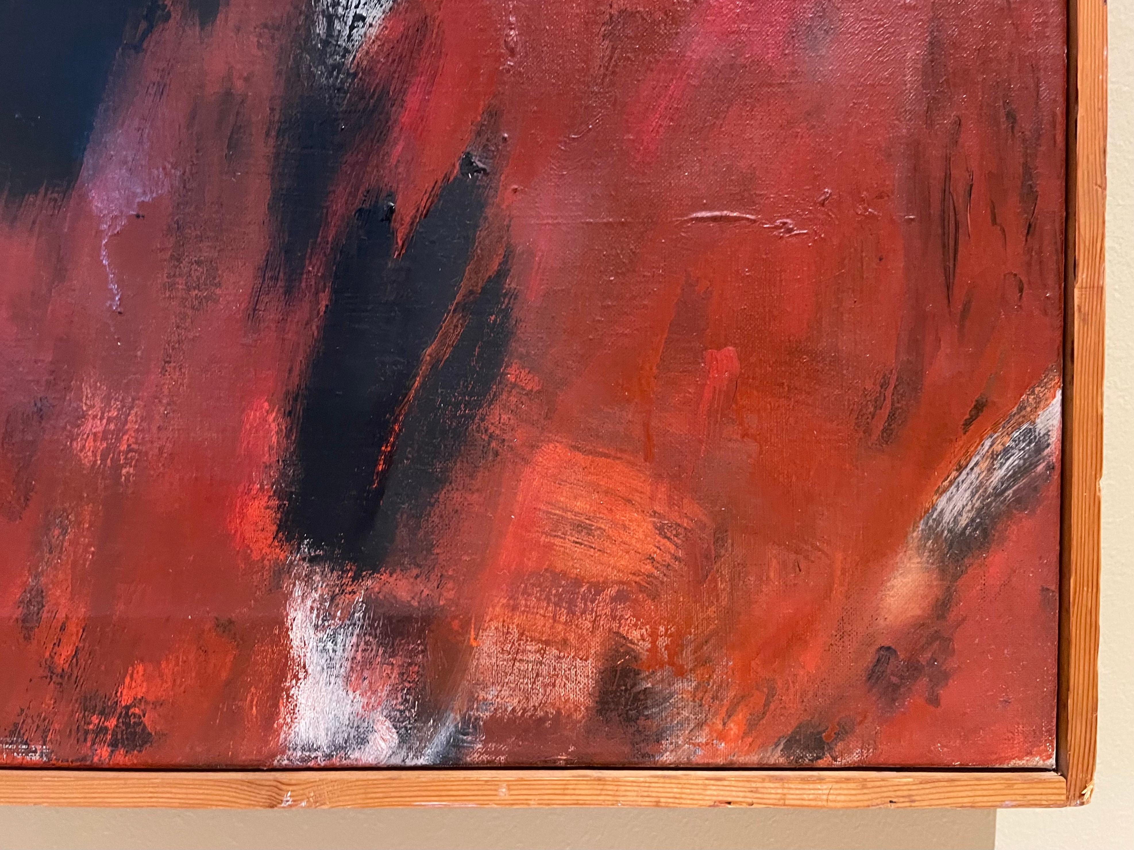 Extragroßes rotes abstraktes Ölgemälde von Kai Lindemann, Mid-Century Modern im Angebot 3