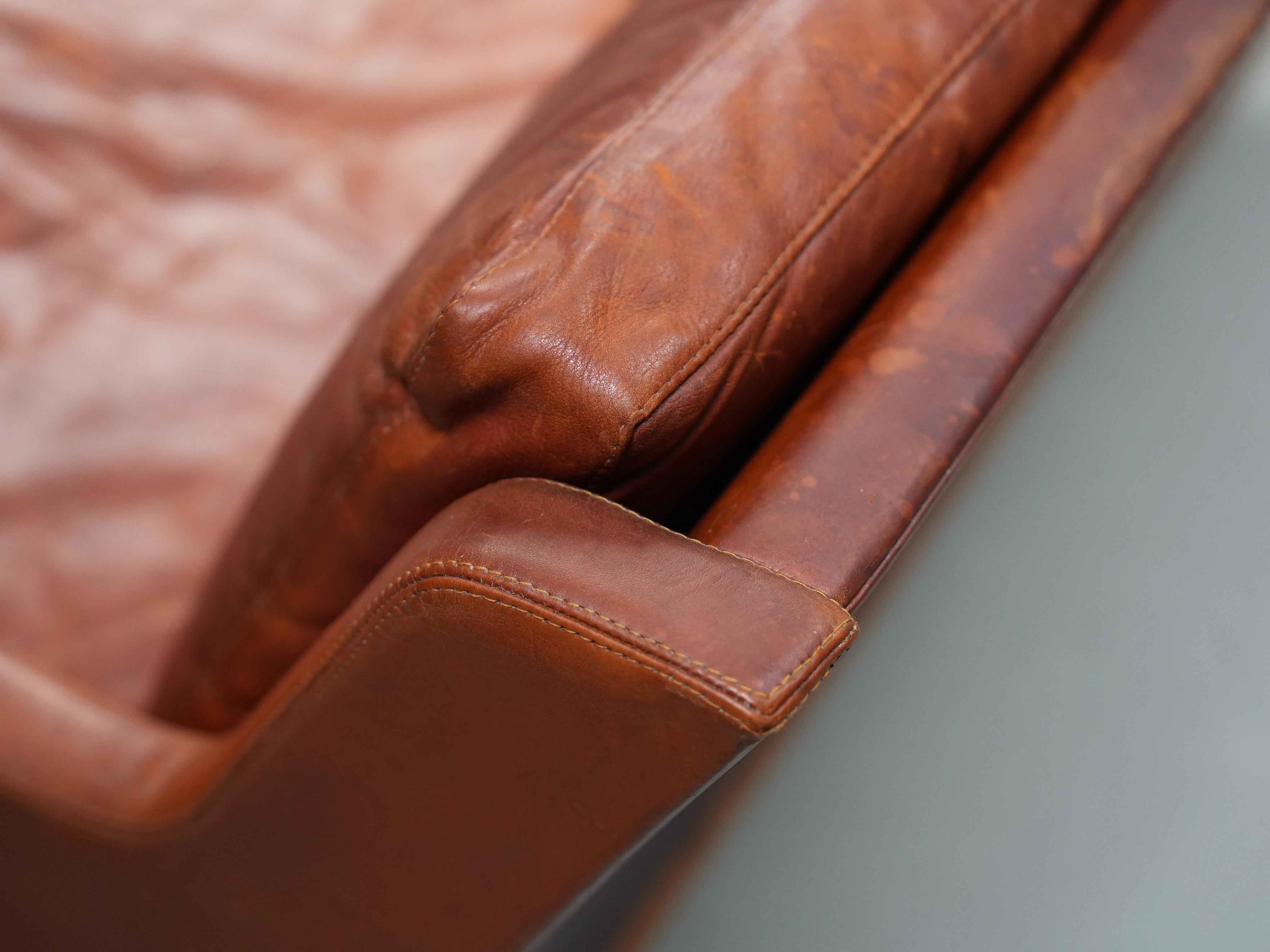 Kai Lyngfeldt Larsen 2-Sitzer Sofa in cognac patiniertem Leder, Dänemark, 1960er Jahre im Angebot 5