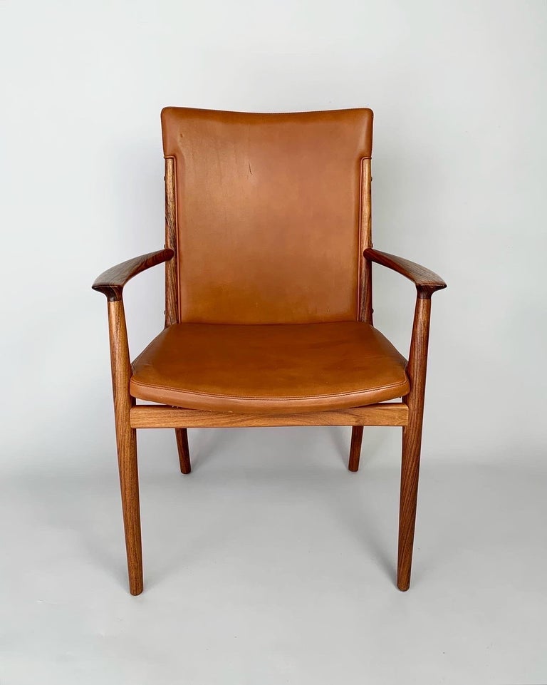 Mid-20th Century Kai Lyngfeldt Larsen Armchair Rosewood & Cognac Leather Soren WIlladsen Denmark  For Sale