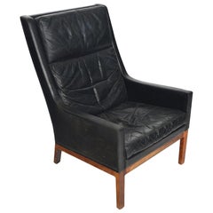 Kai Lyngfeldt Larsen Black Leather High Back Lounge Chair