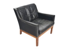 Kai Lyngfeldt Larsen Black Leather Low Back Danish Lounge Chair in Rosewood