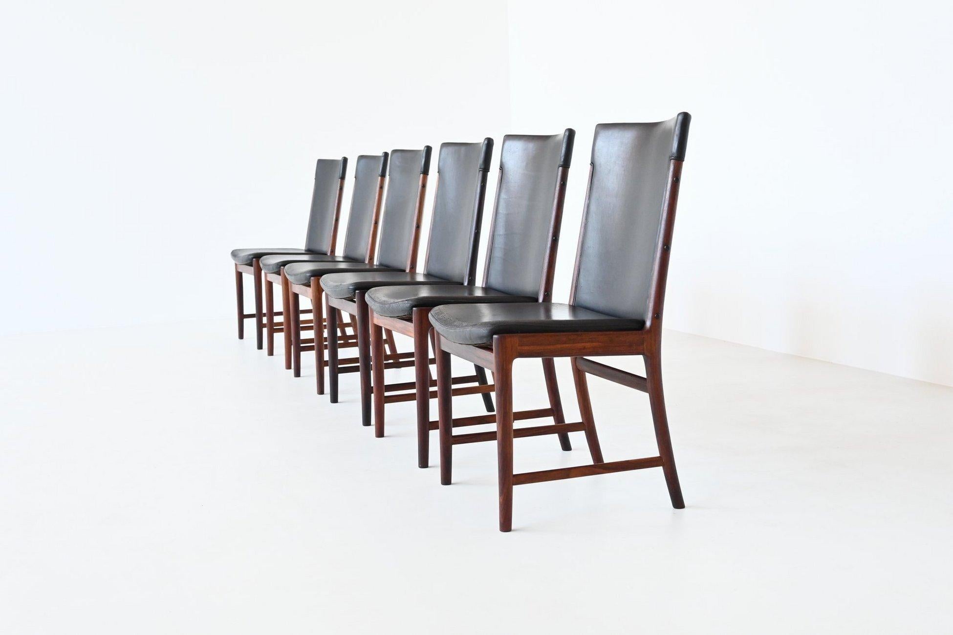 Scandinave moderne Kai Lyngfeldt Larsen chaises de salle à manger en palissandre Soren Willadsen Danemark 1960 en vente