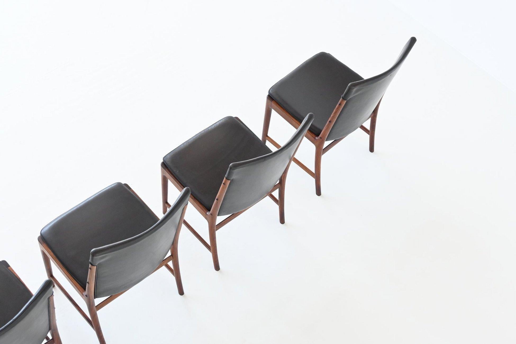 Leather Kai Lyngfeldt Larsen dining chairs in rosewood Soren Willadsen Denmark 1960 For Sale