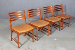 Kai Lyngfeldt Larsen four dining chairs, mahogany and original Vegetal leather.