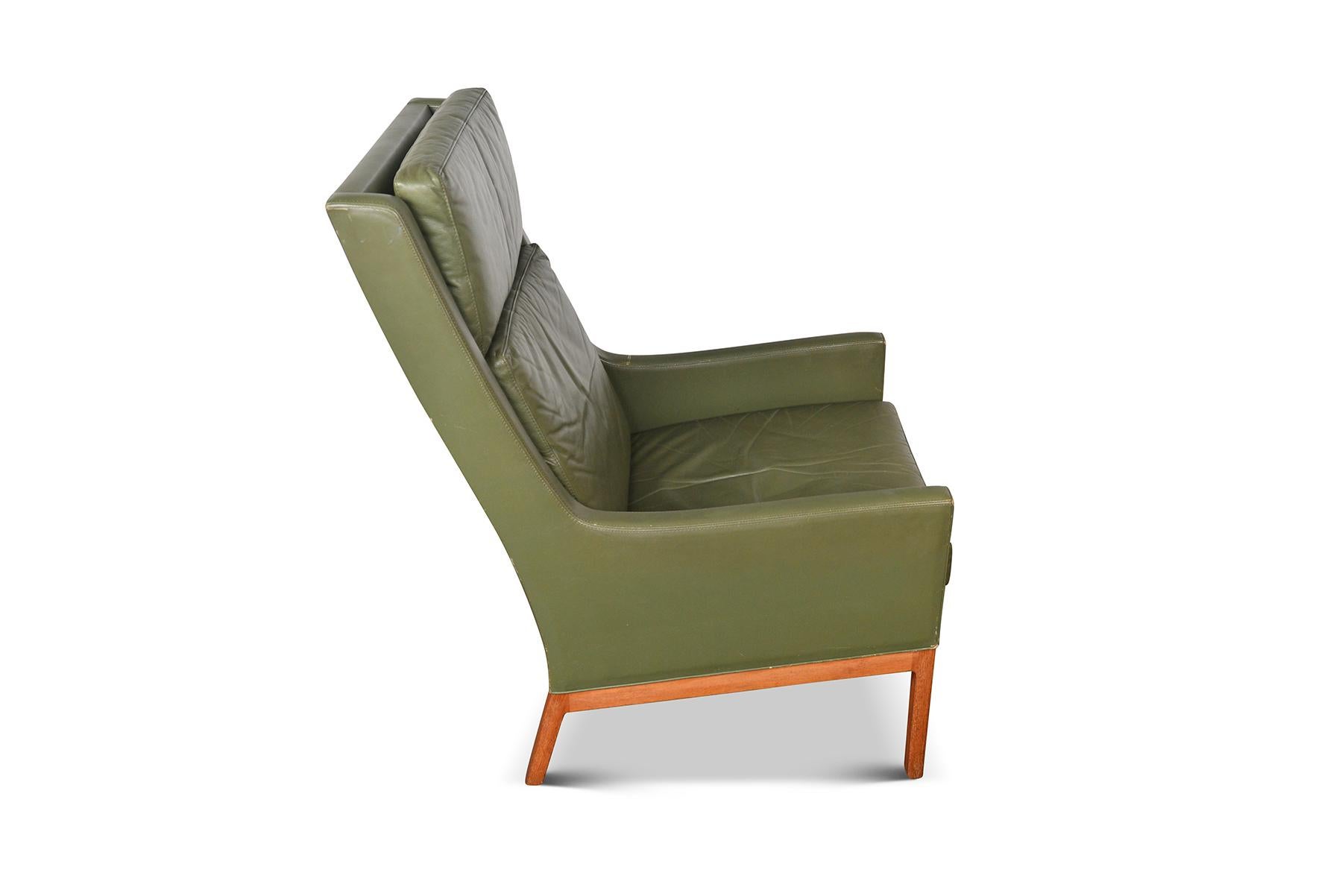 Danish Kai Lyngfeldt Larsen Highback Lounge Chair in Teak + Original Green Leather