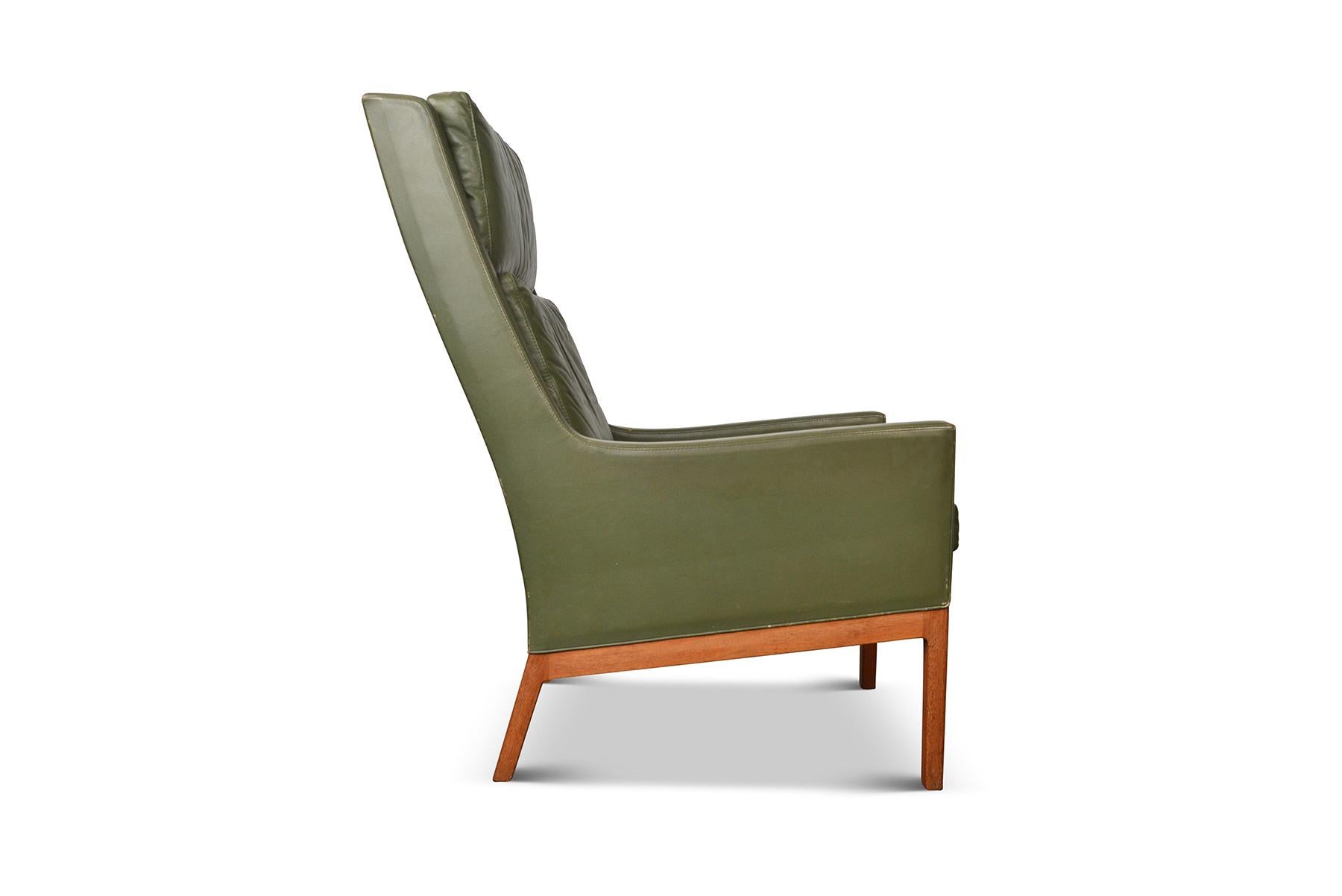 Kai Lyngfeldt Larsen Highback Lounge Chair in Teak + Original Green Leather In Good Condition In Berkeley, CA