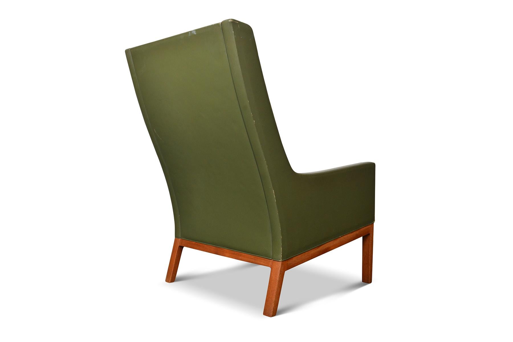 20th Century Kai Lyngfeldt Larsen Highback Lounge Chair in Teak + Original Green Leather