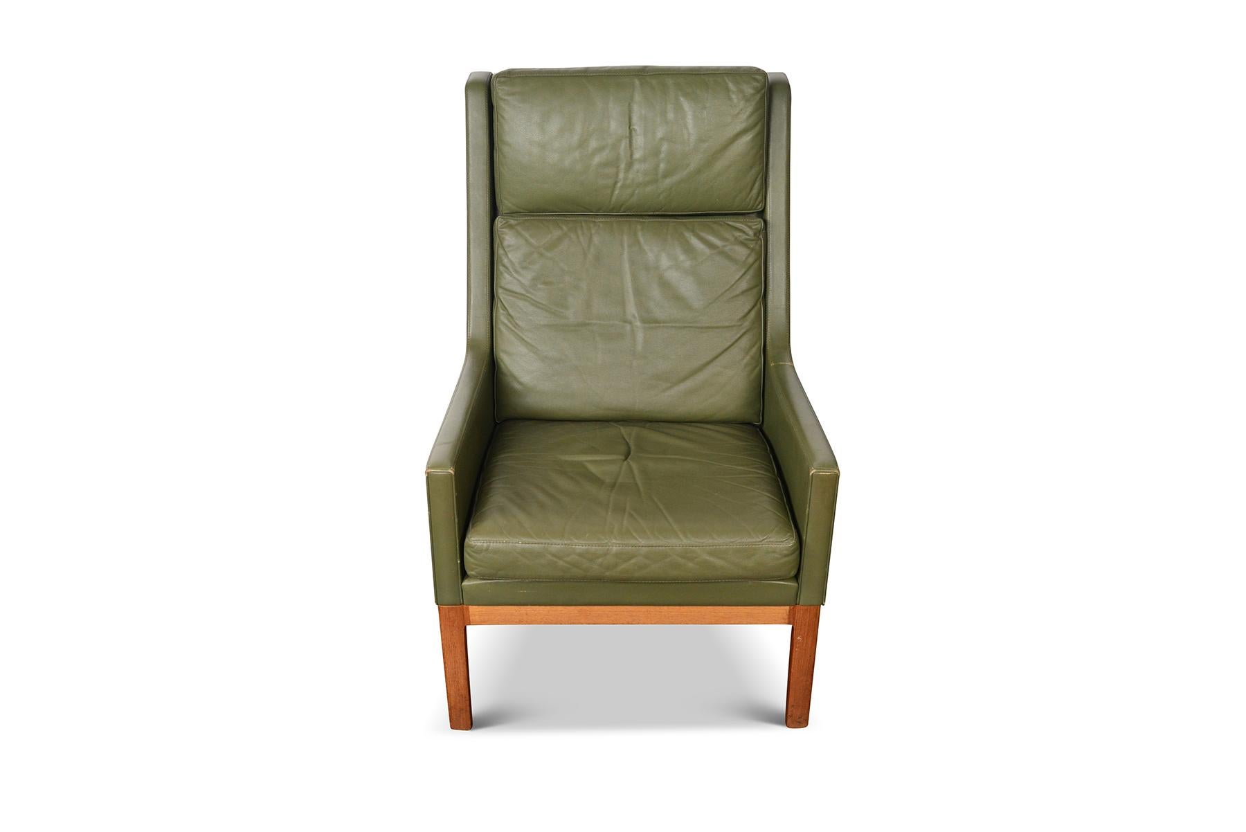 Kai Lyngfeldt Larsen Highback Lounge Chair in Teak + Original Green Leather 1