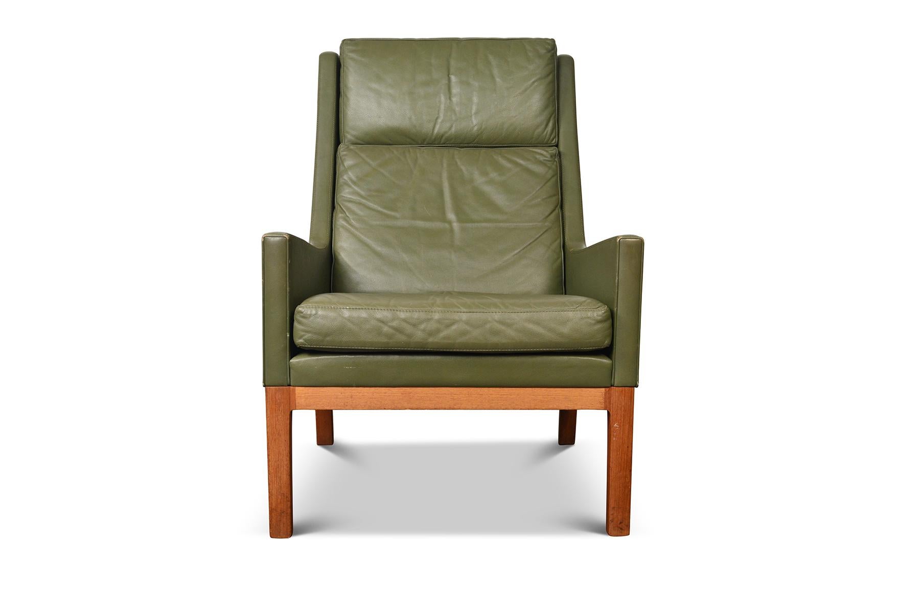 Kai Lyngfeldt Larsen Highback Lounge Chair in Teak + Original Green Leather 2