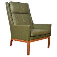 Kai Lyngfeldt Larsen Highback Lounge Chair in Teak + Original Green Leather