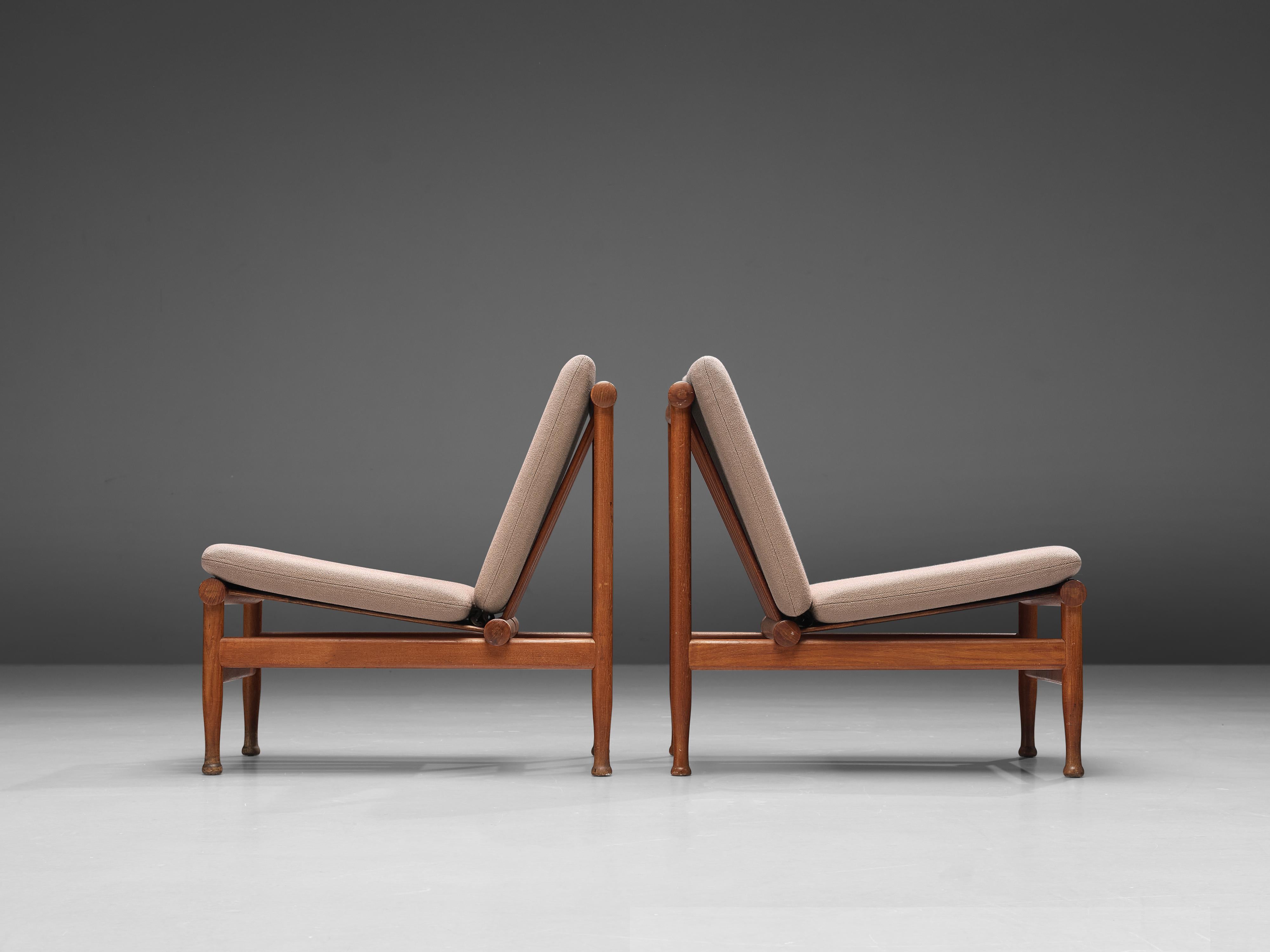 Fabric Kai Lyngfeldt-Larsen Lounge Chairs Model '501' in Teak