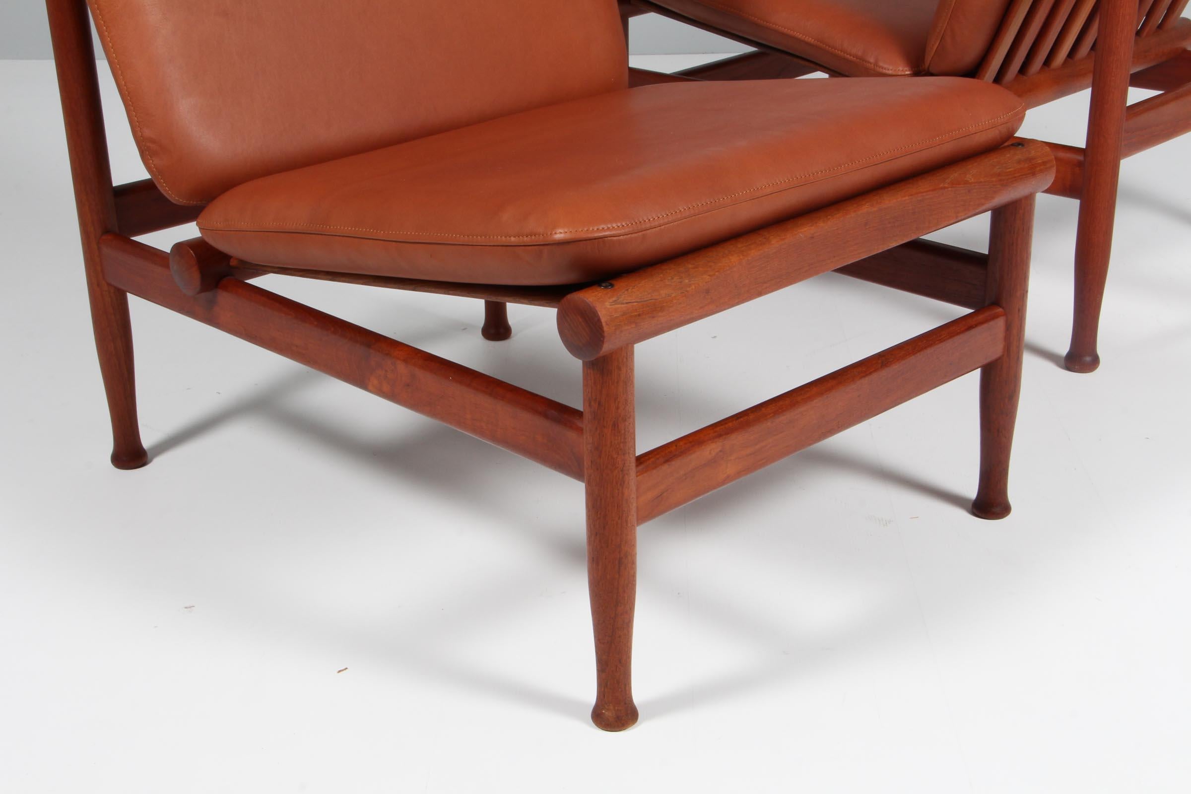 Leather Kai Lyngfeldt Larsen Lounge Chairs, Teak