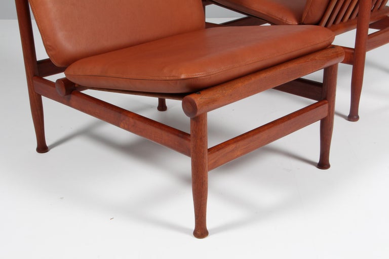 Leather Kai Lyngfeldt Larsen Lounge Chairs, Teak For Sale