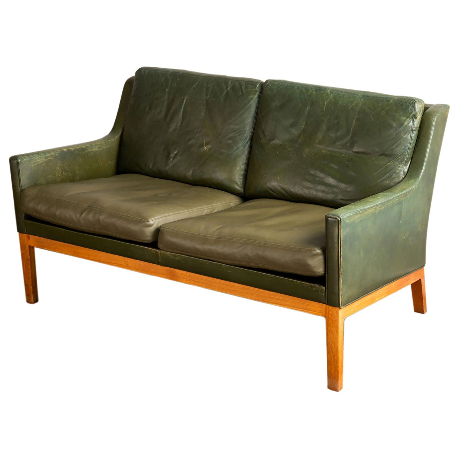 Kai Lyngfeldt Larsen Loveseat in Teak + Original Green Leather