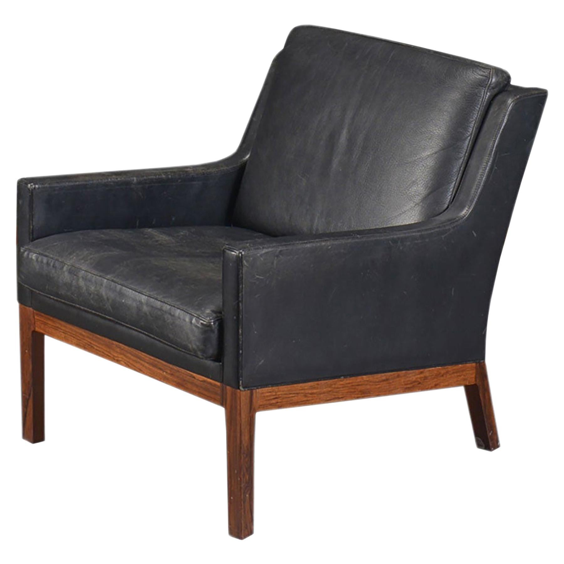 Kai Lyngfeldt Larsen Lowback Lounge Chair in Rosewood + Black Leather