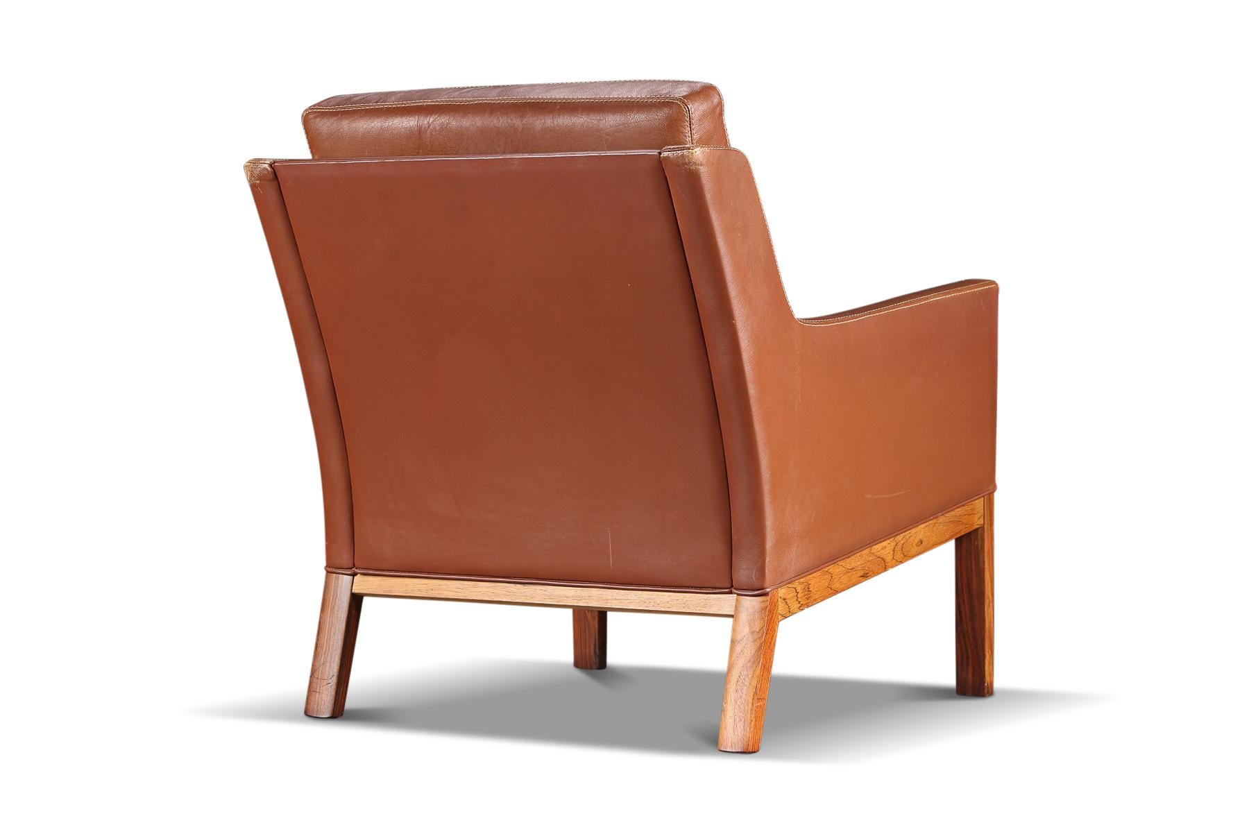 Mid-Century Modern Kai Lyngfeldt Larsen Lowback Lounge Chair in Rosewood + Cognac Leather