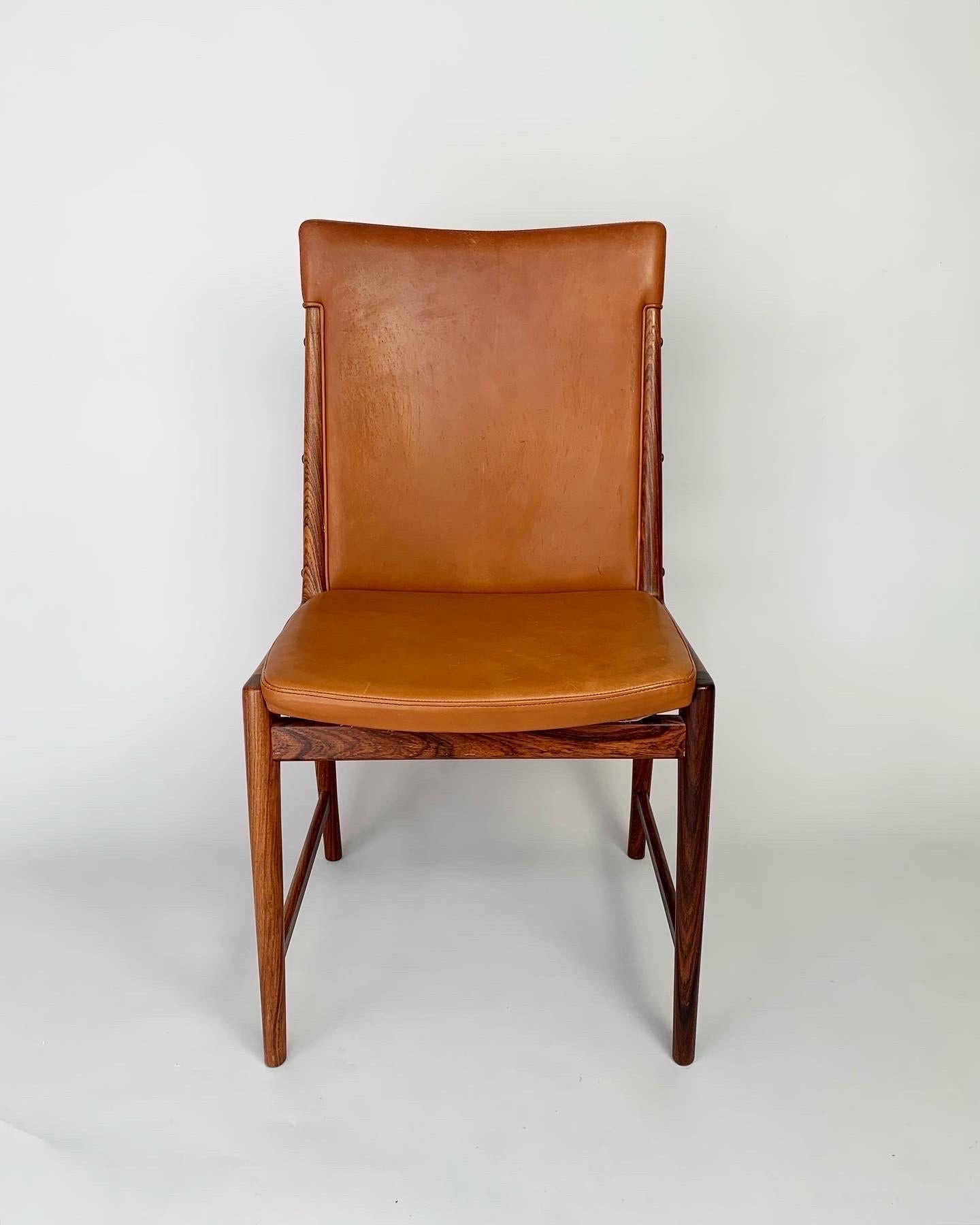 Mid-Century Modern Kai Lyngfeldt Larsen Rosewood & Leather Chair High Back Cognac Soren Willadsen