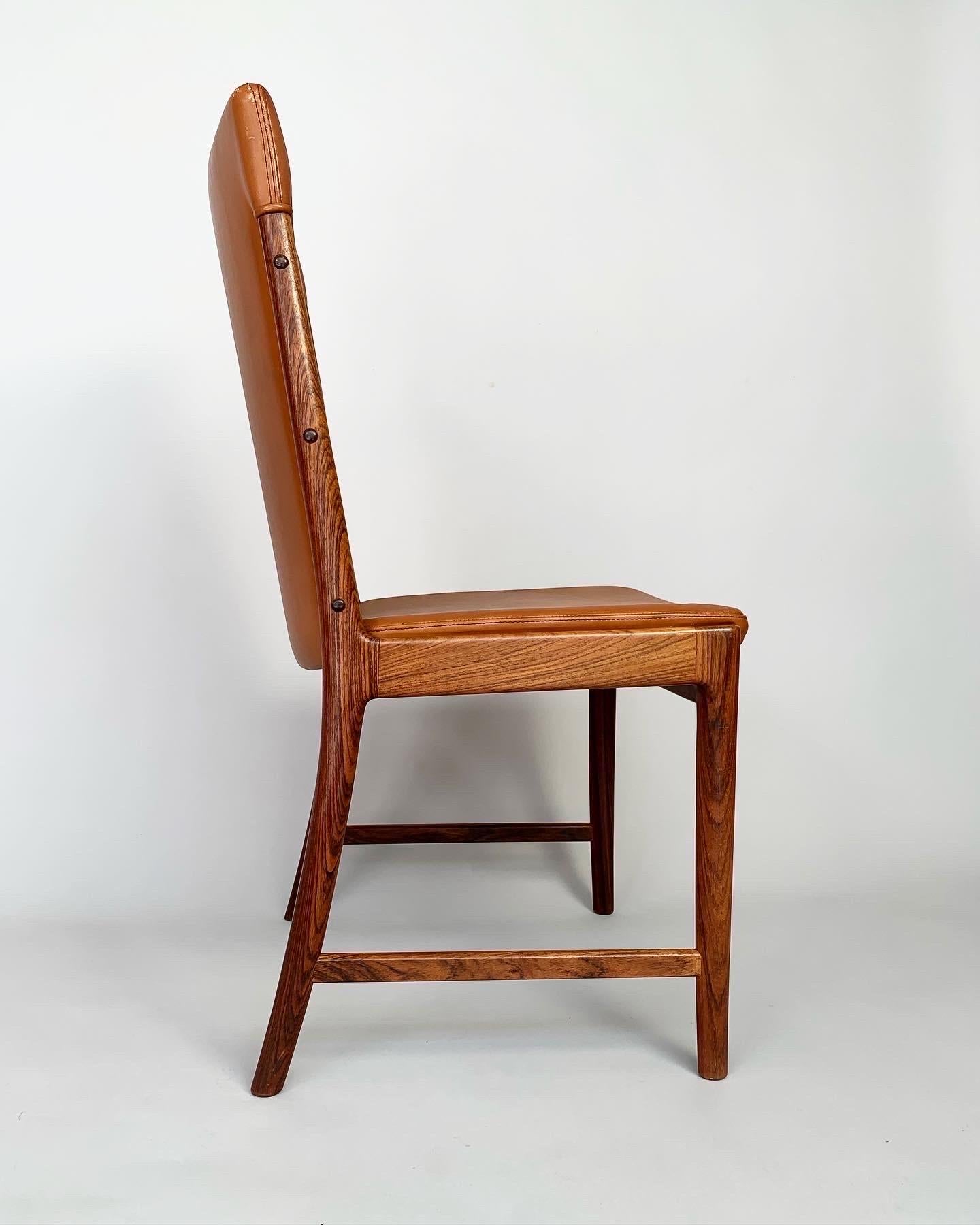 Danish Kai Lyngfeldt Larsen Rosewood & Leather Chair High Back Cognac Soren Willadsen