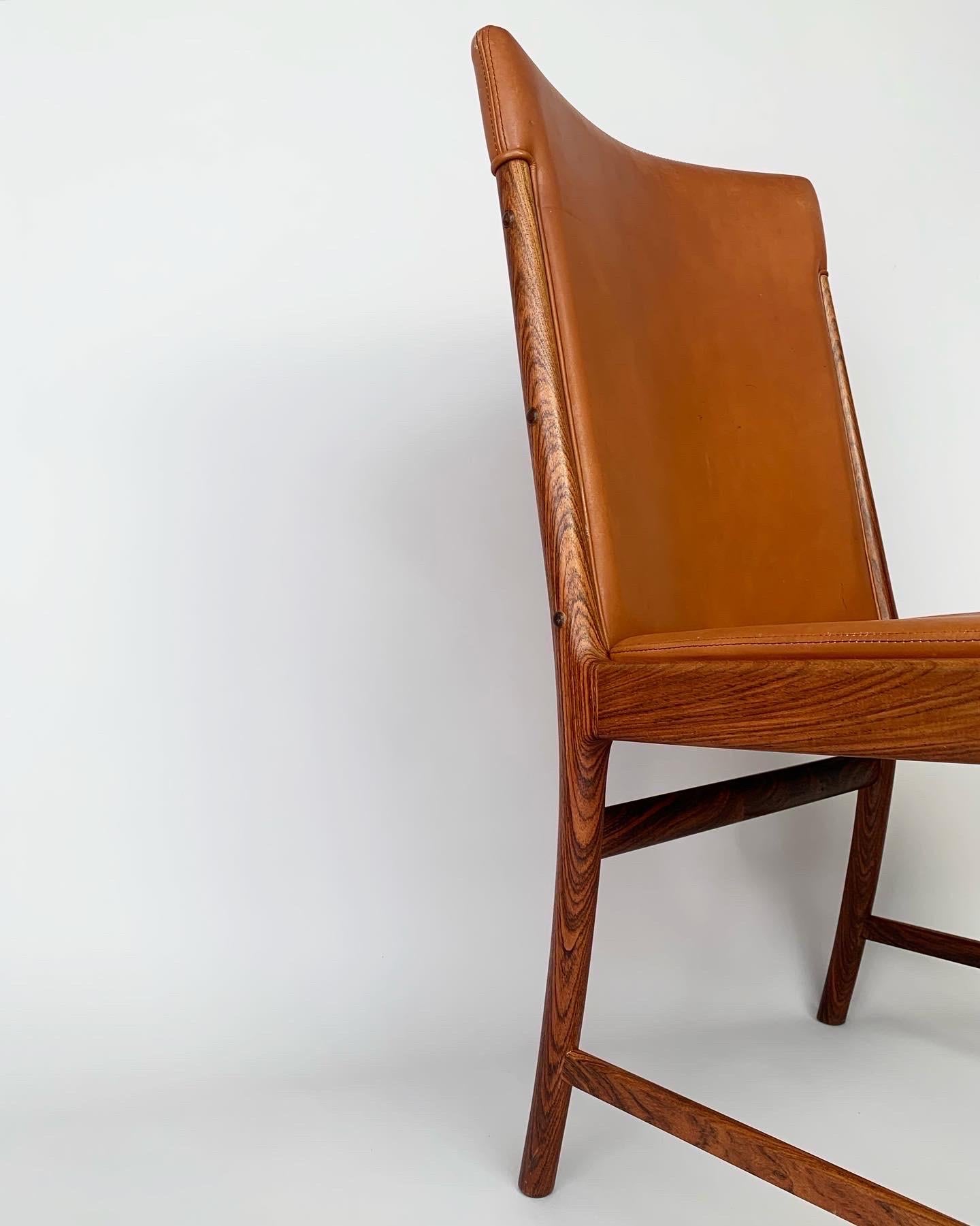 Kai Lyngfeldt Larsen Rosewood & Leather Chair High Back Cognac Soren Willadsen In Good Condition In Basel, BS