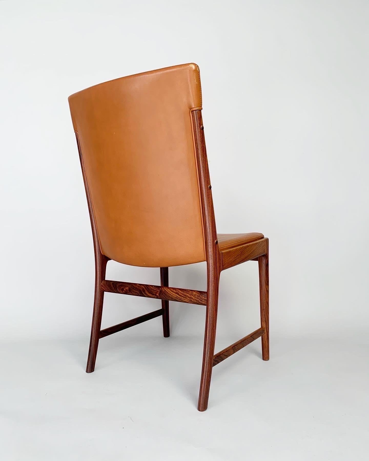 Mid-20th Century Kai Lyngfeldt Larsen Rosewood & Leather Chair High Back Cognac Soren Willadsen